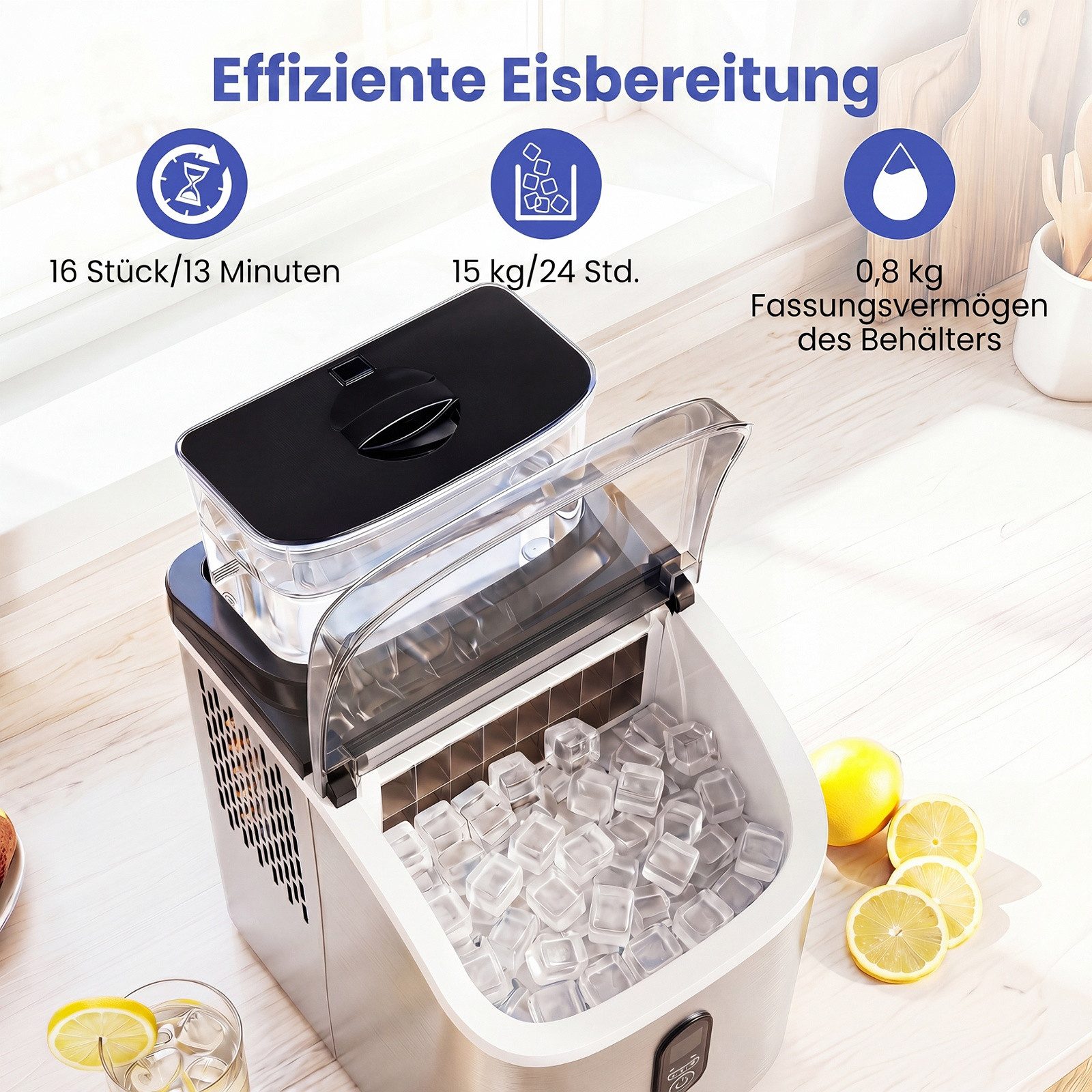 COSTWAY Eiswürfelmaschine, 13-stufiger Dickeneinstellung, Selbstreinigung