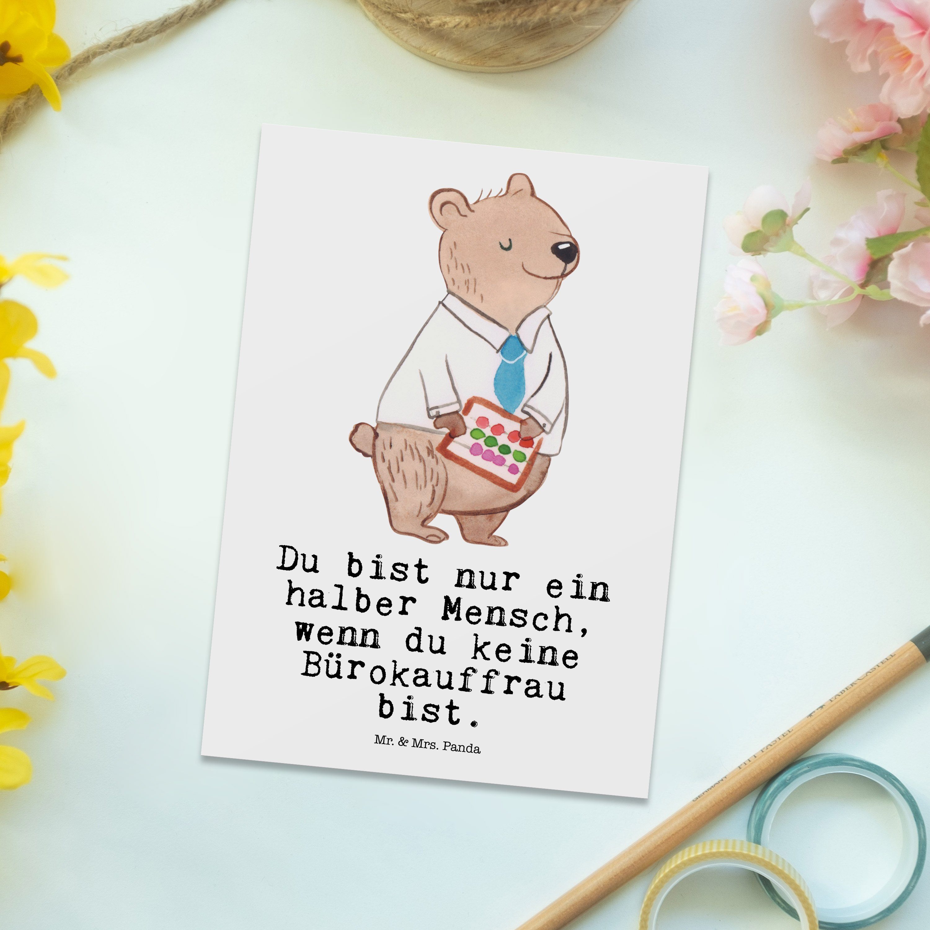 Weiß - Geschenkka Geburtstagskarte, mit Mr. & Herz Mrs. Bürokauffrau Geschenk, Panda Postkarte -