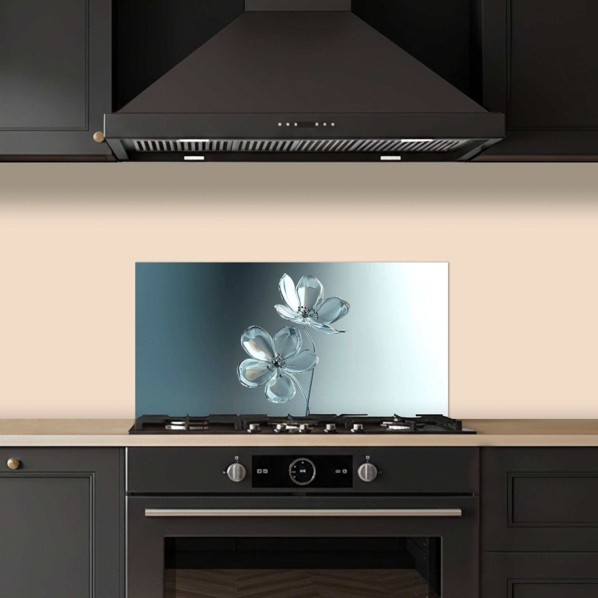 KitchenYeah Küchenrückwand selbstklebend (keine Folie) Kristall - Blumen - Grau, (1-tlg), Küchenrückwand, Spritzschutz, Kitchen, 60x30 cm – Bild 5 von 5