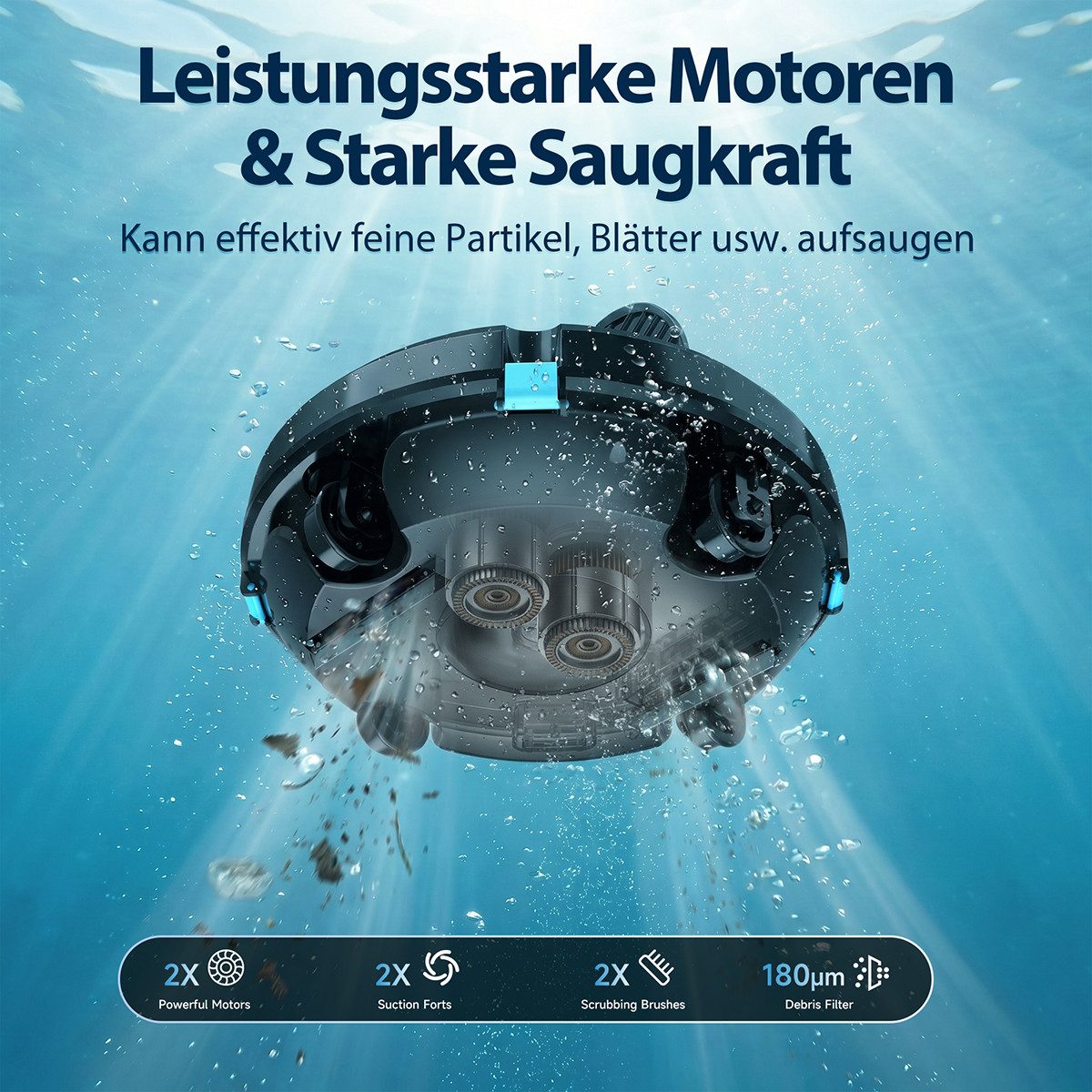 redroad Poolroboter 2026 Upgrade S1 Poolroboter Wand & Boden 180 Min Doppelfilter/10000LPH, (Set, 45.000 Pa Saugkraft, intelligente Navigation & 180 Min. Laufze – Bild 3 von 5
