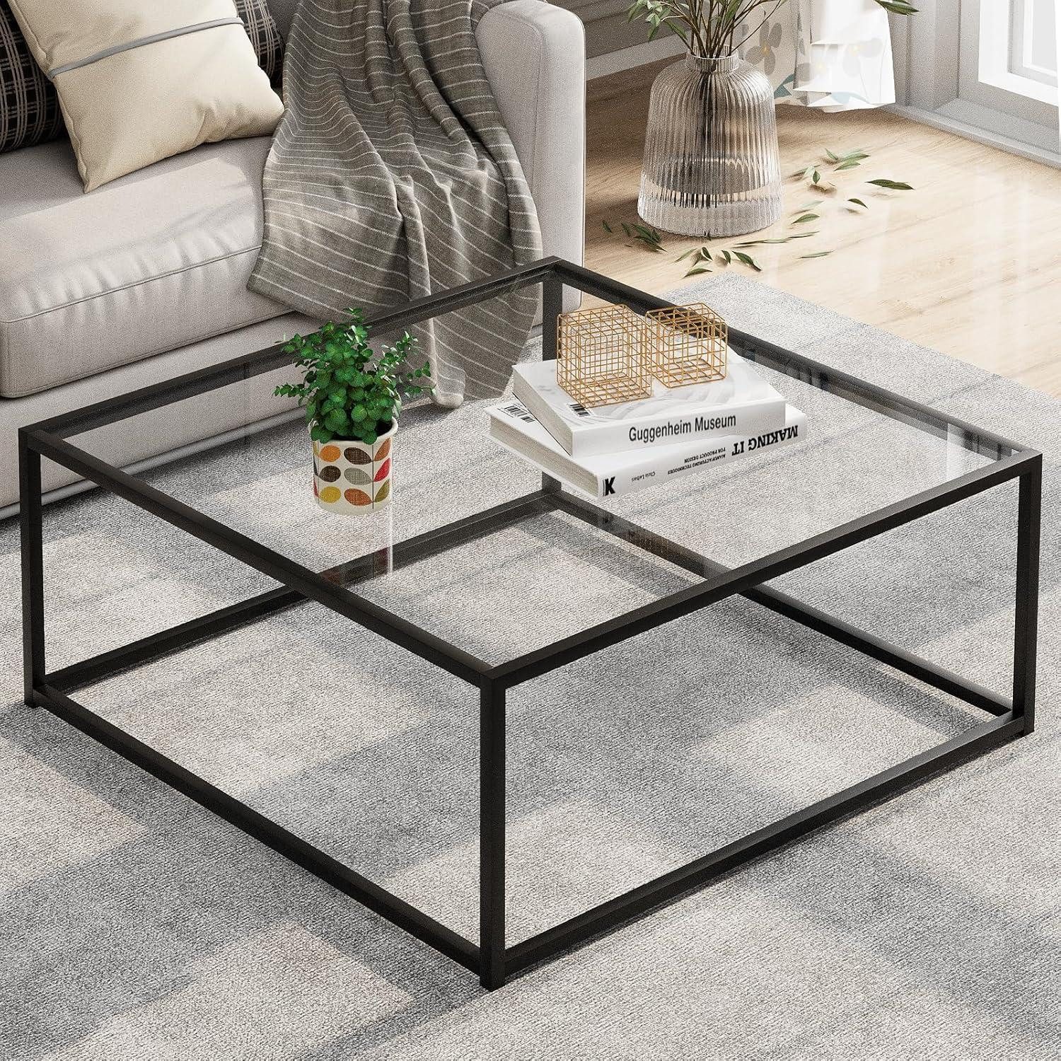 LuxusKollektion Couchtisch Couchtisch Schwarz Glas Quadrat günstig online kaufen