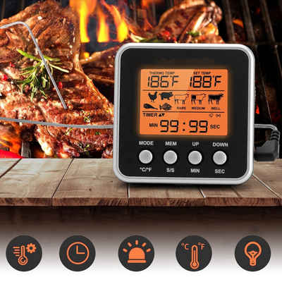 CALIYO Grillthermometer Digitales Grill-Thermometer Bratenthermometer Fleischthermometer, mit Timer, Orange Hinterbeleuchtung, Temperaturbereich bis 300°C