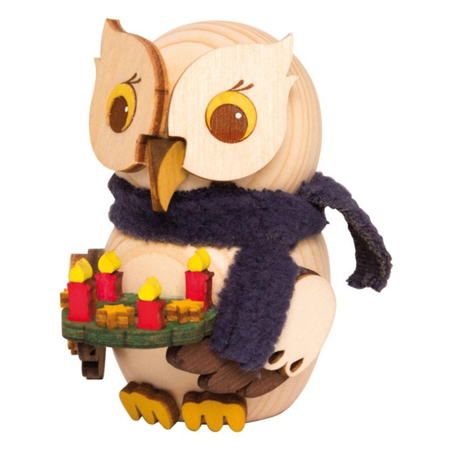 Kuhnert Sammelfigur Kuhnert Mini Eule mit Adventskranz, 100% Made in Germany, Erzgebirgische Holzkunst