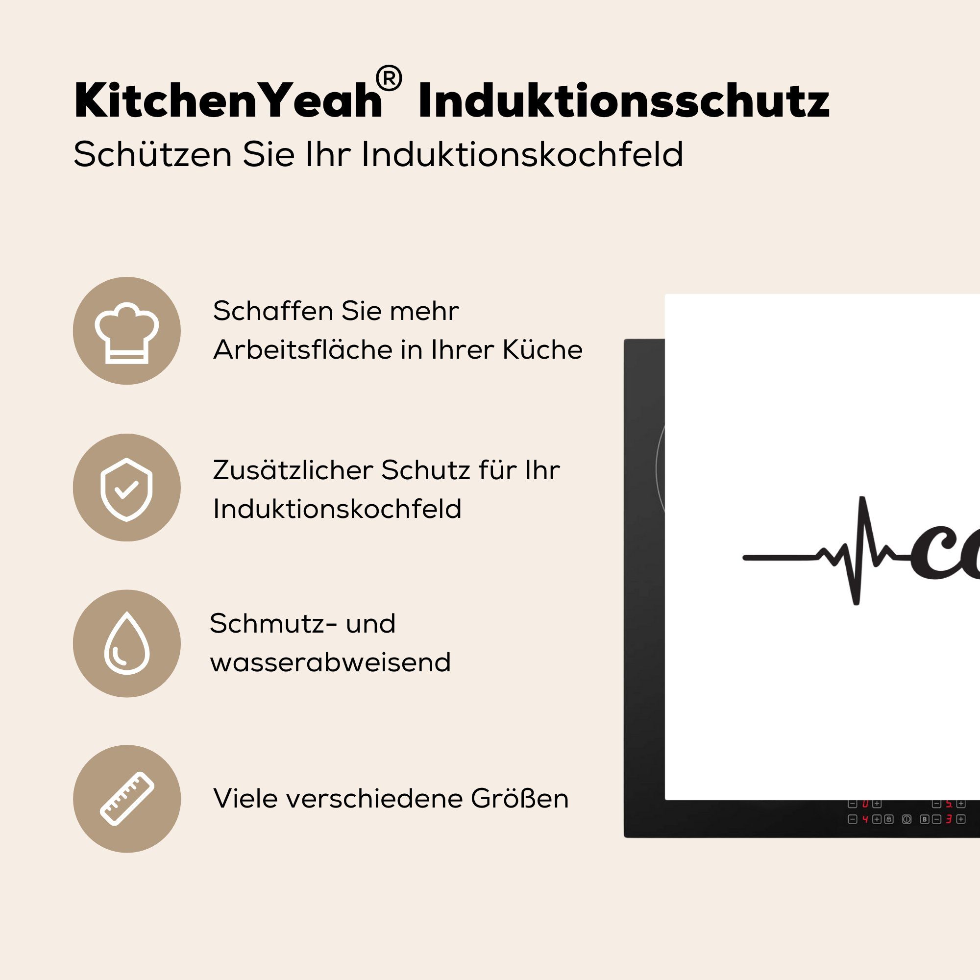 Vinyl, cm, Induktionskochfeld küche, Zitate tlg), Sprichwörter Kaffee Ceranfeldabdeckung Schutz Kaffee, - MuchoWow - Herdblende-/Abdeckplatte für die (1 81x52 -