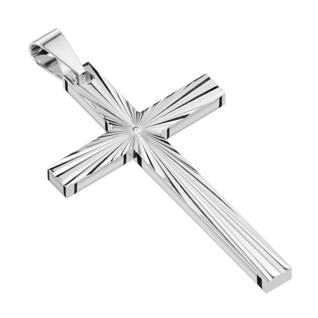 BUNGSA Anhänger Set Anhänger Kreuz gravierte Strahlen Silber aus Edelstahl Unisex (1-tlg), Pendant Halsketten