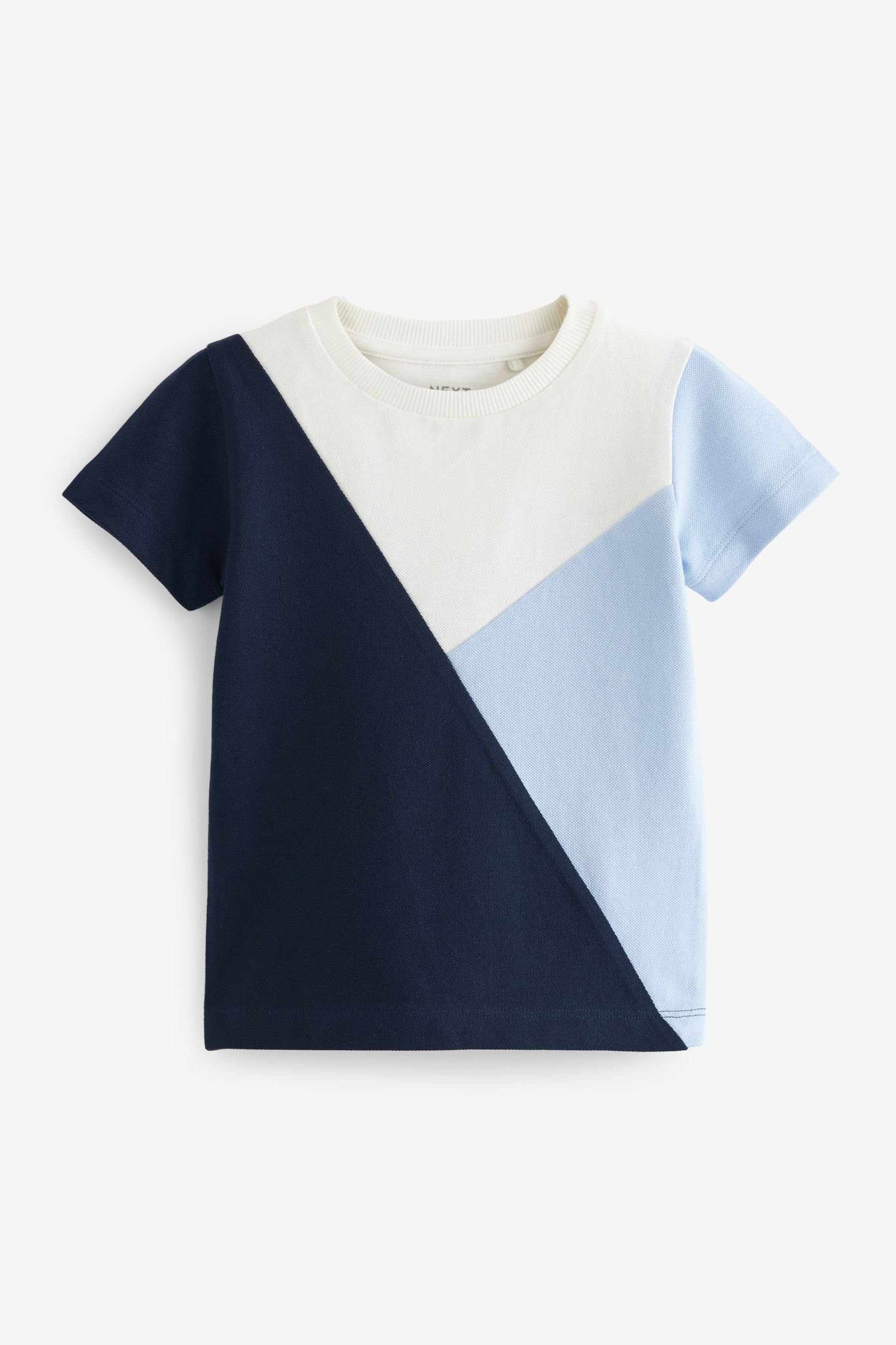 Next T-Shirt T-Shirt in Colourblock-Optik (1-tlg) Blue Pique Jersey