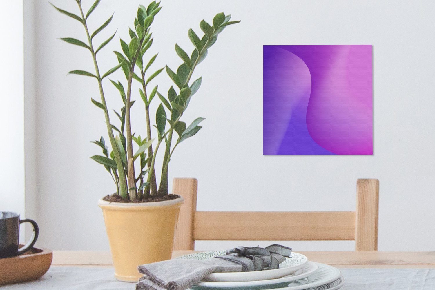 OneMillionCanvasses® Leinwandbild mit St), Geometrie Bilder Wellen, Lila Leinwand Wohnzimmer (1 für Schlafzimmer