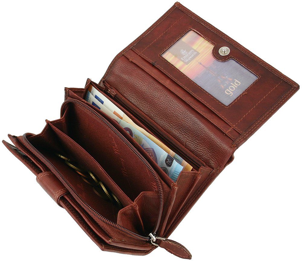 RFID JONES Echt-Leder Portemonnaie mit JONES Großes Damen Schutz, JENNIFER - J Geldbörse Dunkelbraun