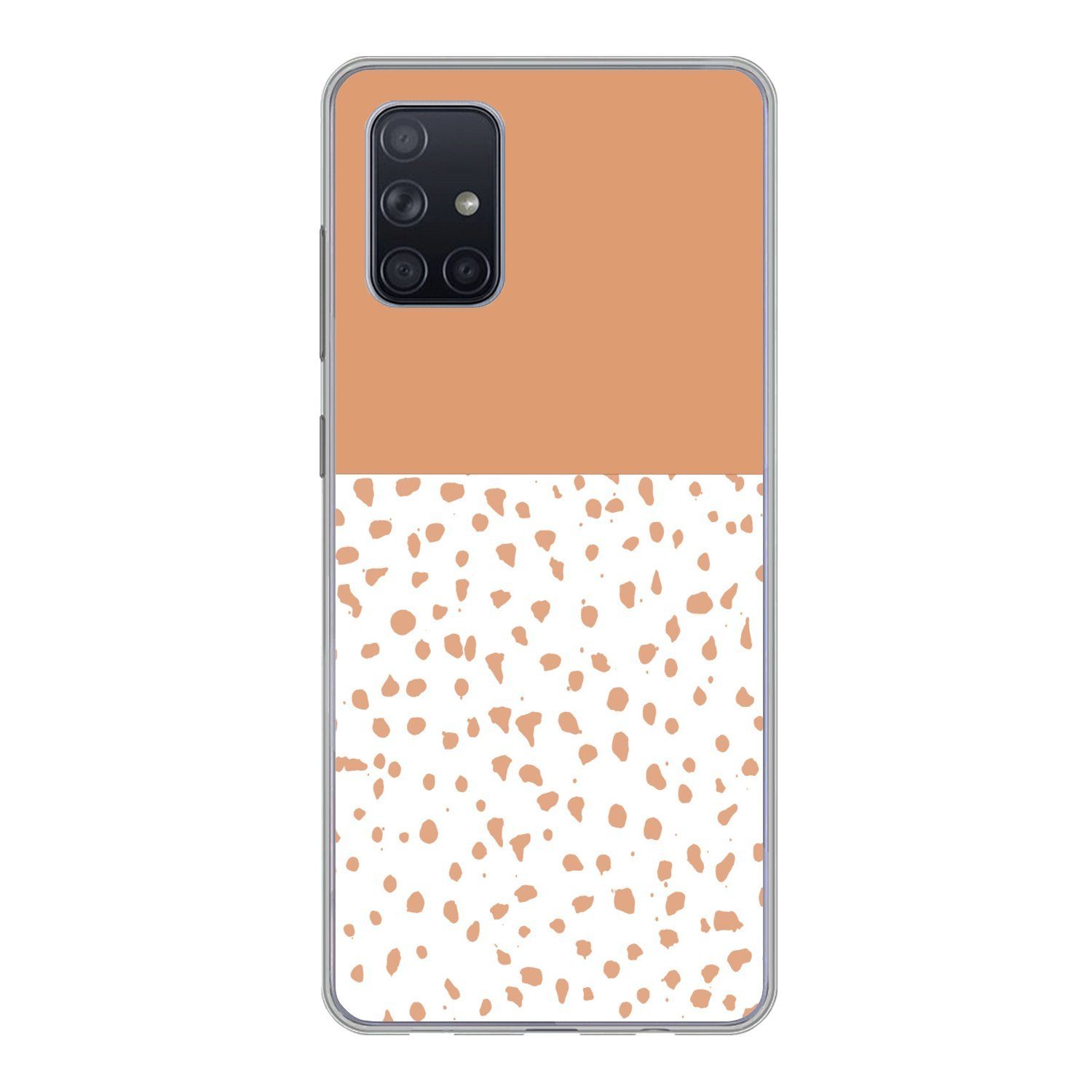 MuchoWow Handyhülle für Samsung Galaxy A51 Tupfen - Orange - Weiß, Smartphone-Bumper, Print, Handy Schutzhülle Dünn
