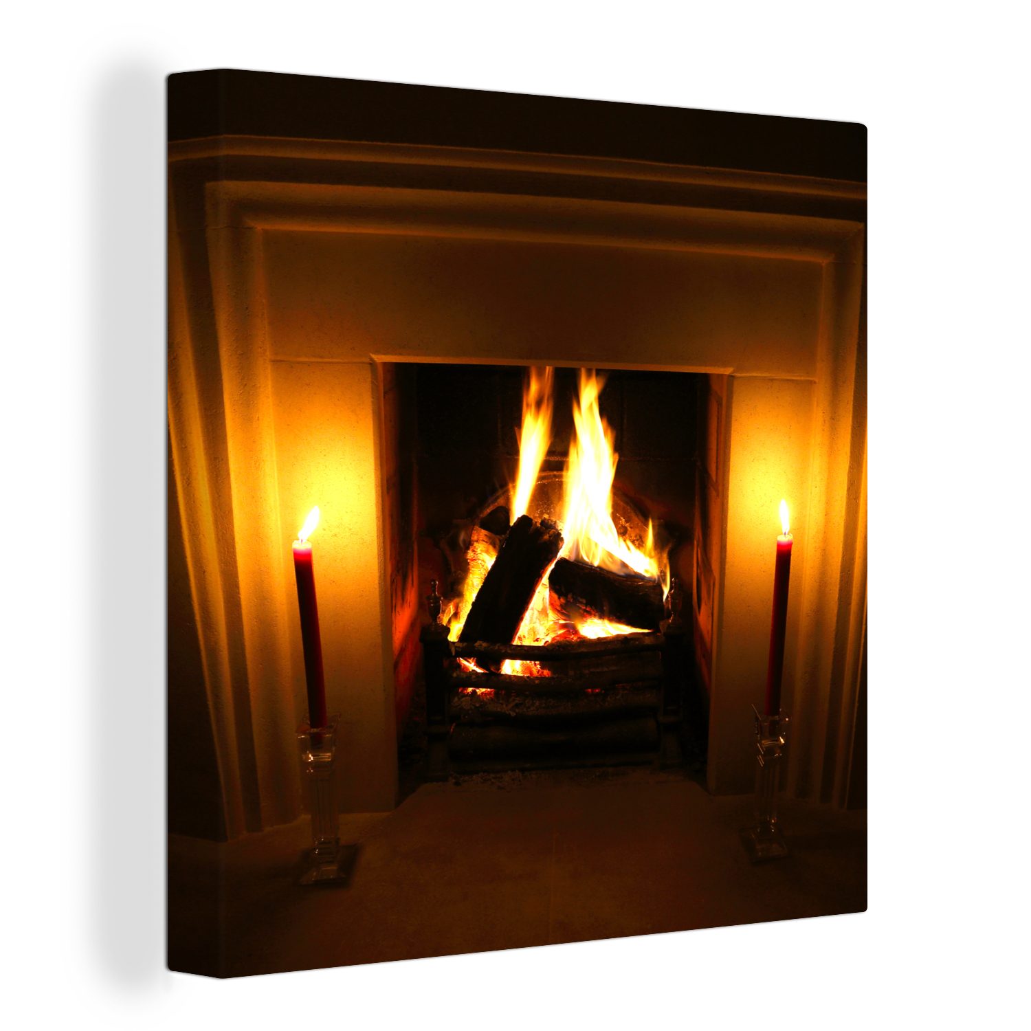 OneMillionCanvasses® Leinwandbild Kamin in einem dunklen günstig online kaufen