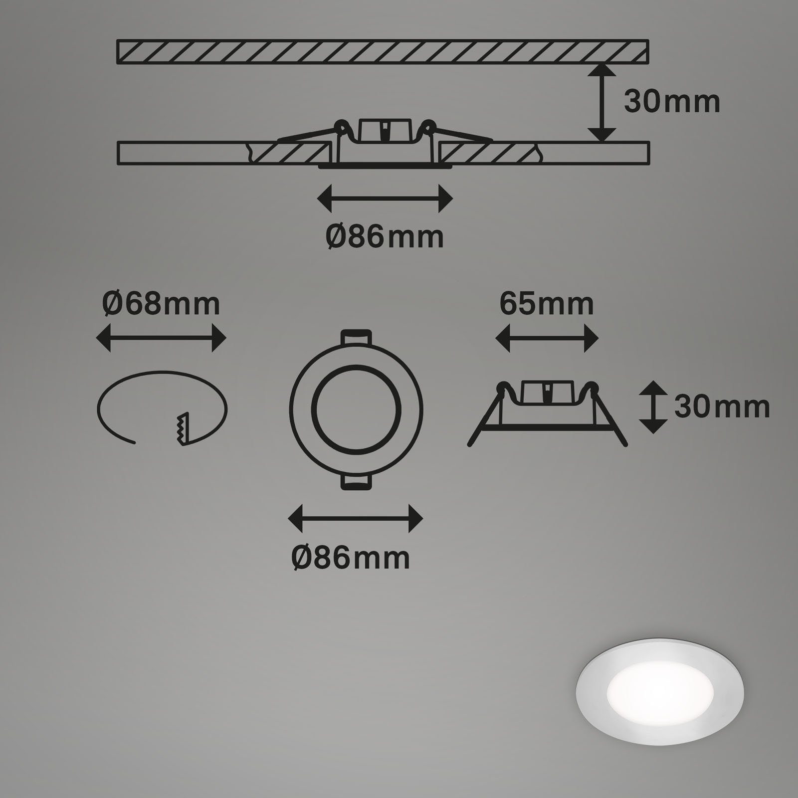 Briloner Leuchten LED chrom-matt, 7057-434, Set, 4000K, Neutralweiß  ultraflach, fest 3er Einbauleuchte verbaut, IP65, lm 3W 350 LED Neutralweiß