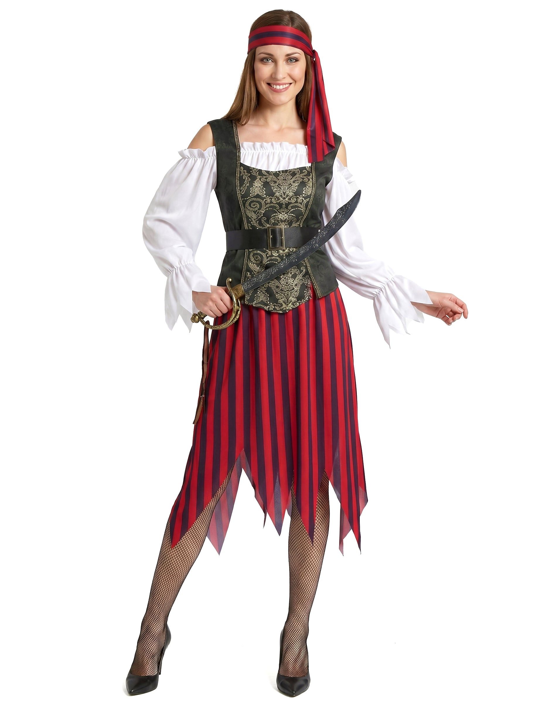 Kostüm Seeräuberin-Damenkostüm Piratin rot-schwarz-weiss