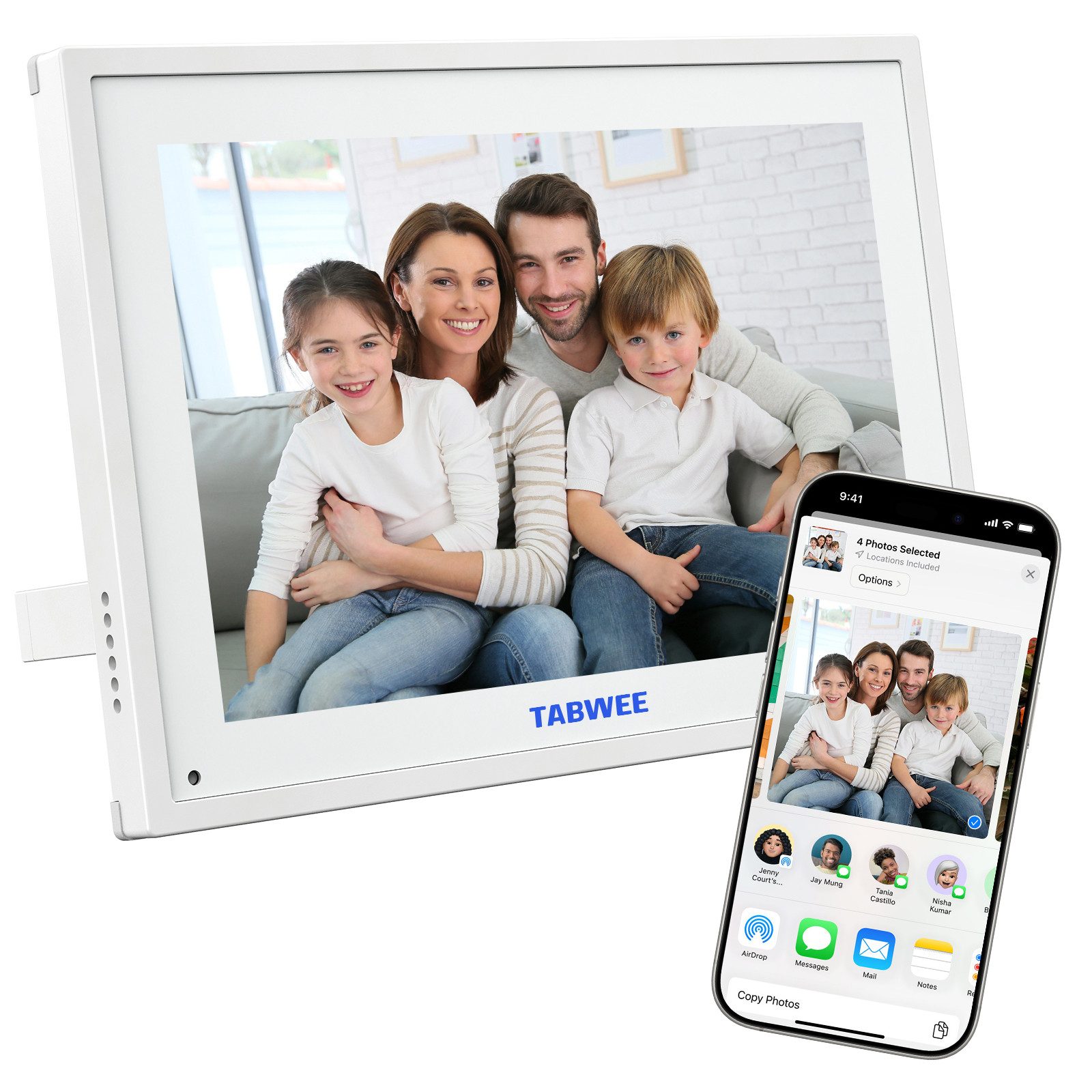 TABWEE 10,1 Zoll Digitaler Bilderrahmen mit WiFi Multi-Device & Foto-Sharing Digitaler Bilderrahmen (25,65 cm/10.1 ", 1280 x 800 Pixel, 32 GB, Touchscreen, 32 GB, 16:10-LCD-Bildschirm)