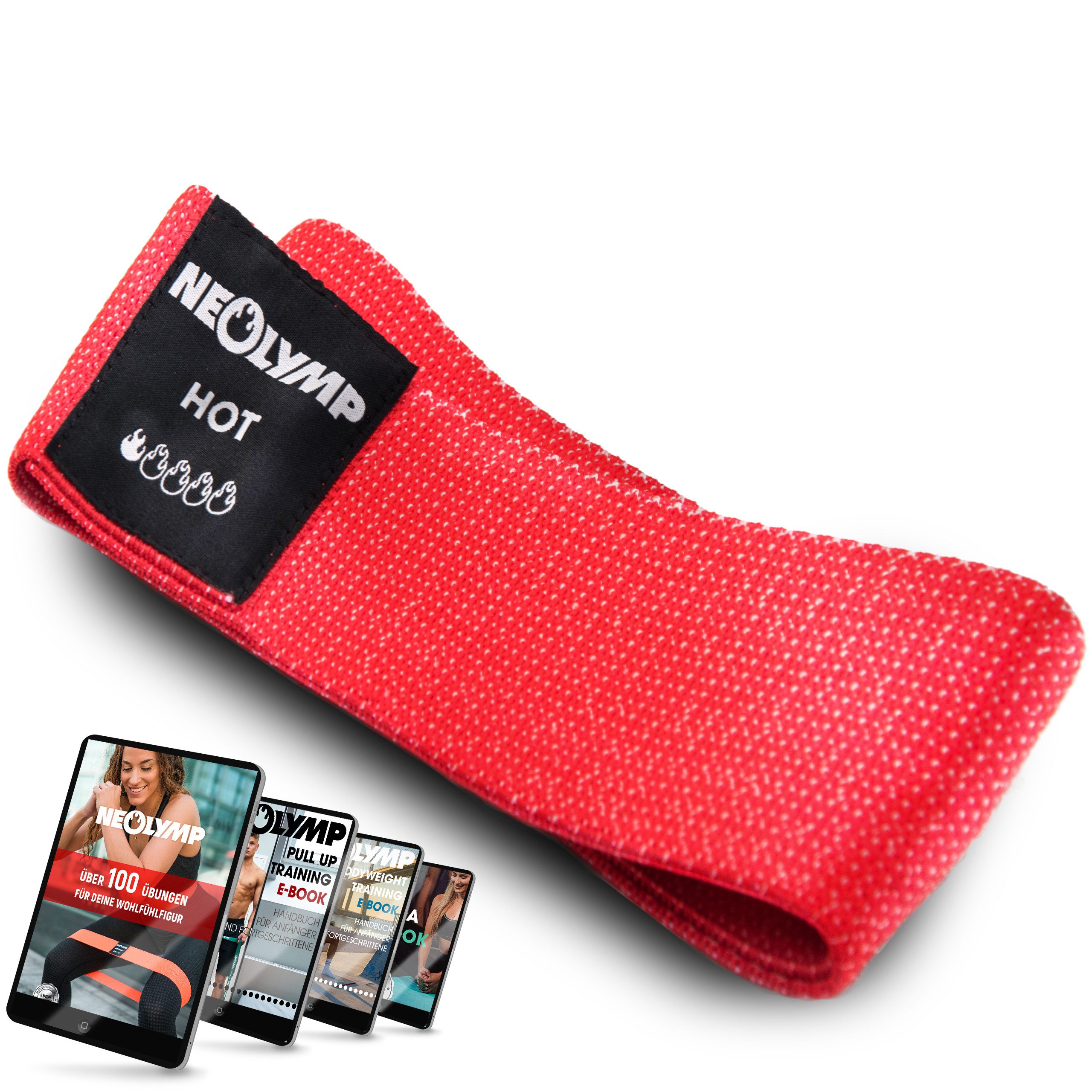 NEOLYMP Trainingsband Minibänder einzeln MB310 Stufe 1, 2,5 – 5 kg, Rot, Naturfasern, komfortabel, mit E-Book, langlebig, hygienisch, waschbar