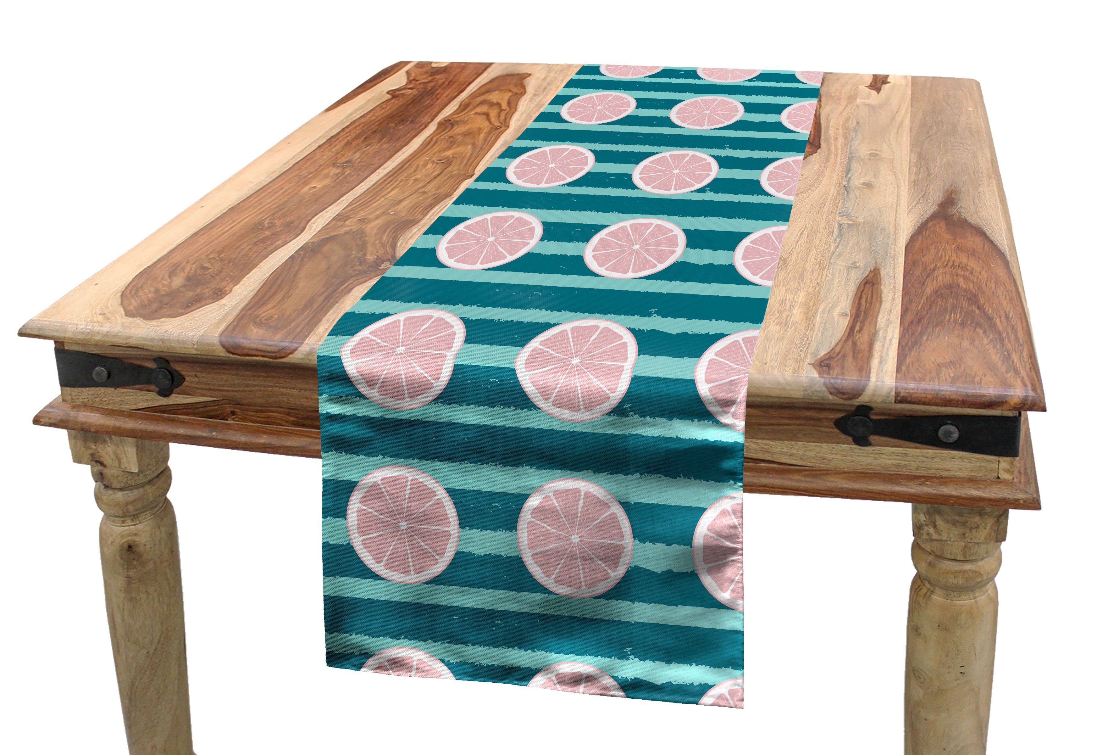 Abakuhaus Tischläufer Esszimmer Küche Rechteckiger Dekorativer Tischläufer, Sommer Grapefruit auf Marine-Streifen