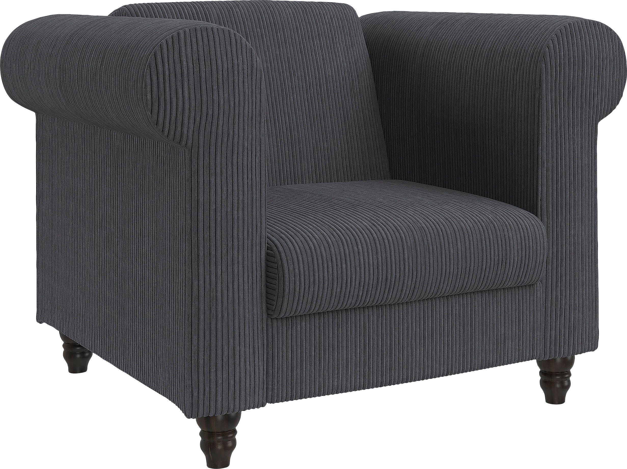 Dorel Home Chesterfield-Sessel Felix II in Breit-Cord, mit Rückenlehne 3-fach verstellbar, Beine Massivholz, Sitzhöhe 46 cm