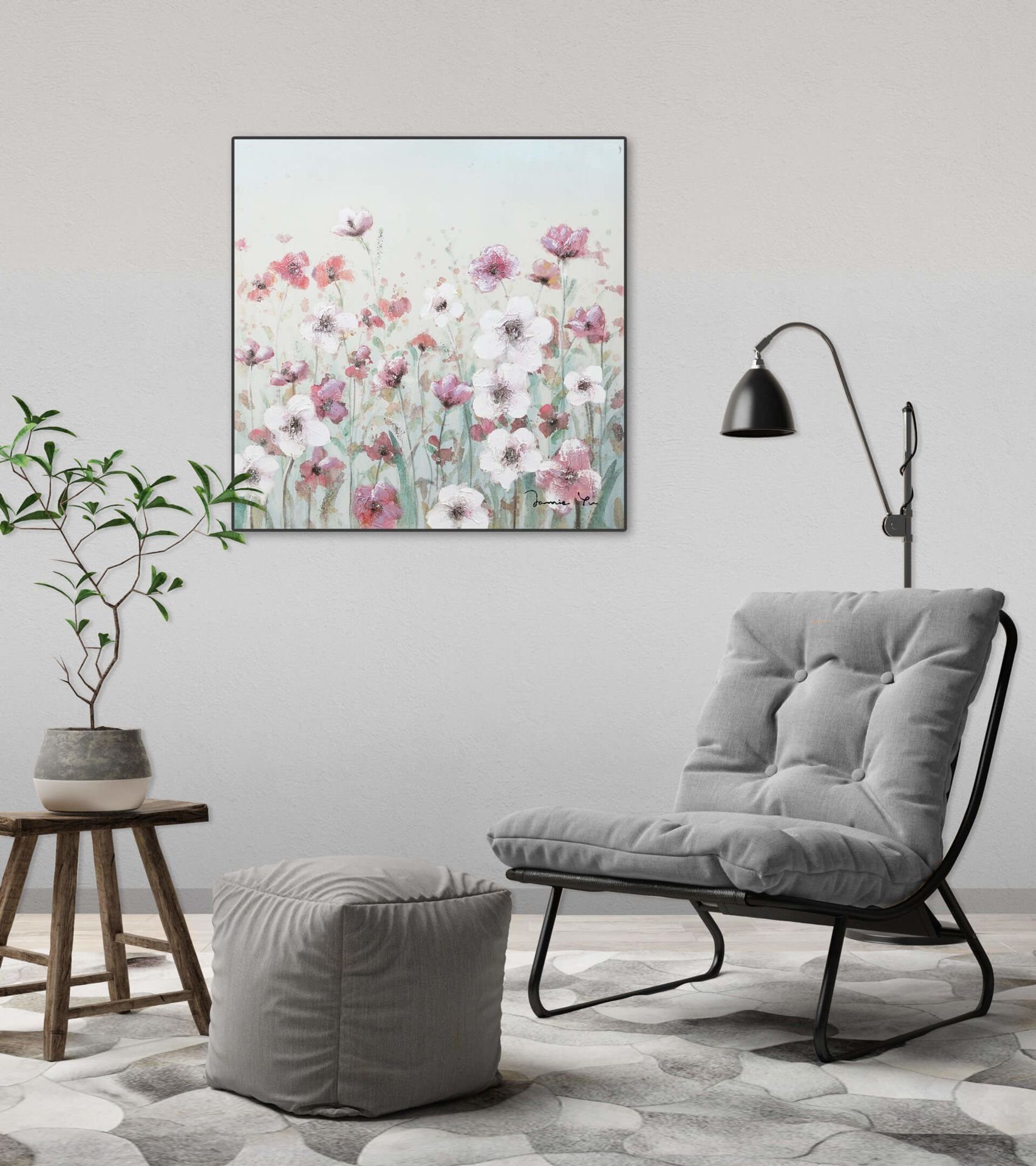 Wohnzimmer Gemälde 60x60 Leinwandbild KUNSTLOFT Wandbild 100% HANDGEMALT Frühlingswiese cm,