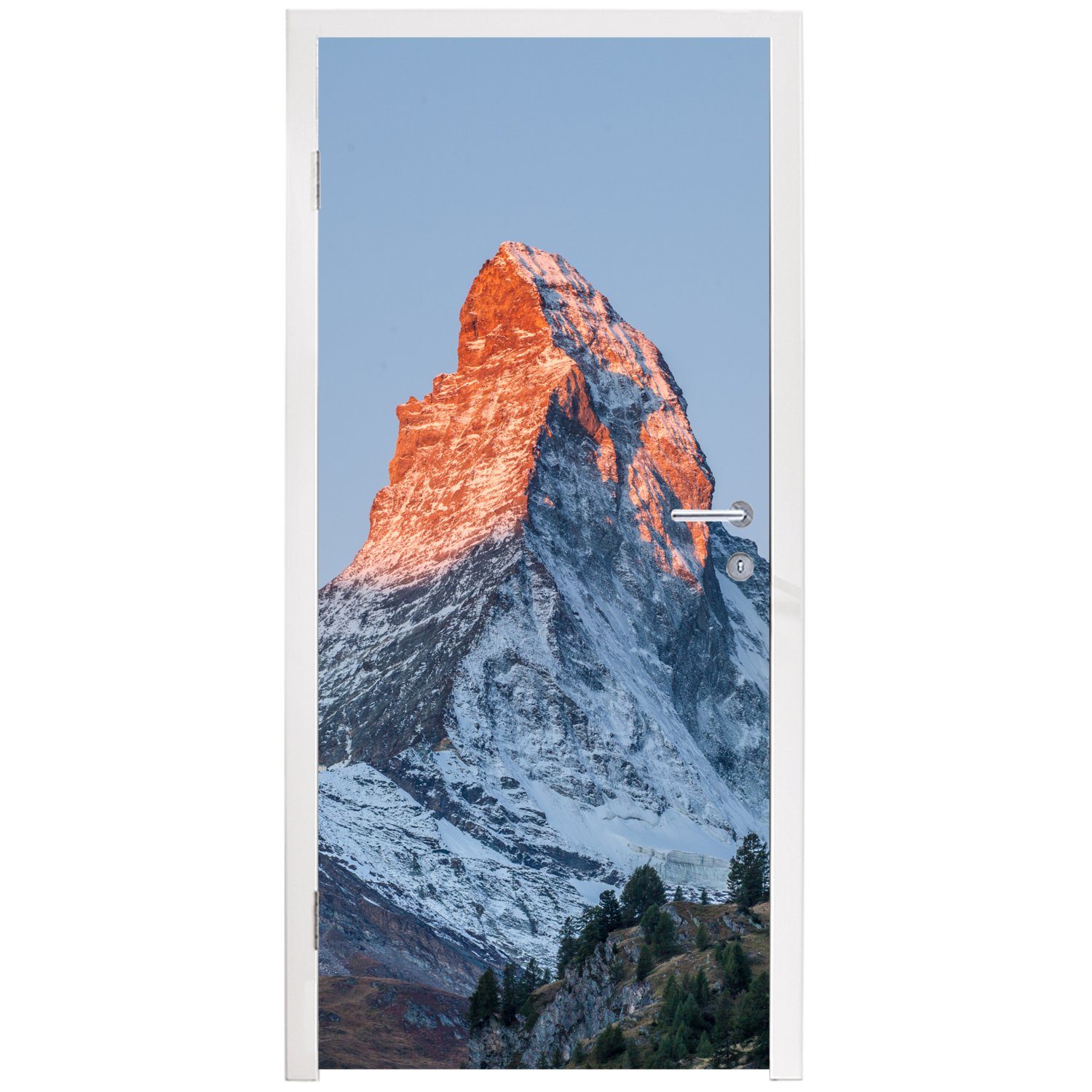 Fototapete 75x205 Schweiz Türtapete cm Türaufkleber, (1 bei Matterhorn in St), bedruckt, der für Matt, Sonnenaufgang, Tür, Das MuchoWow