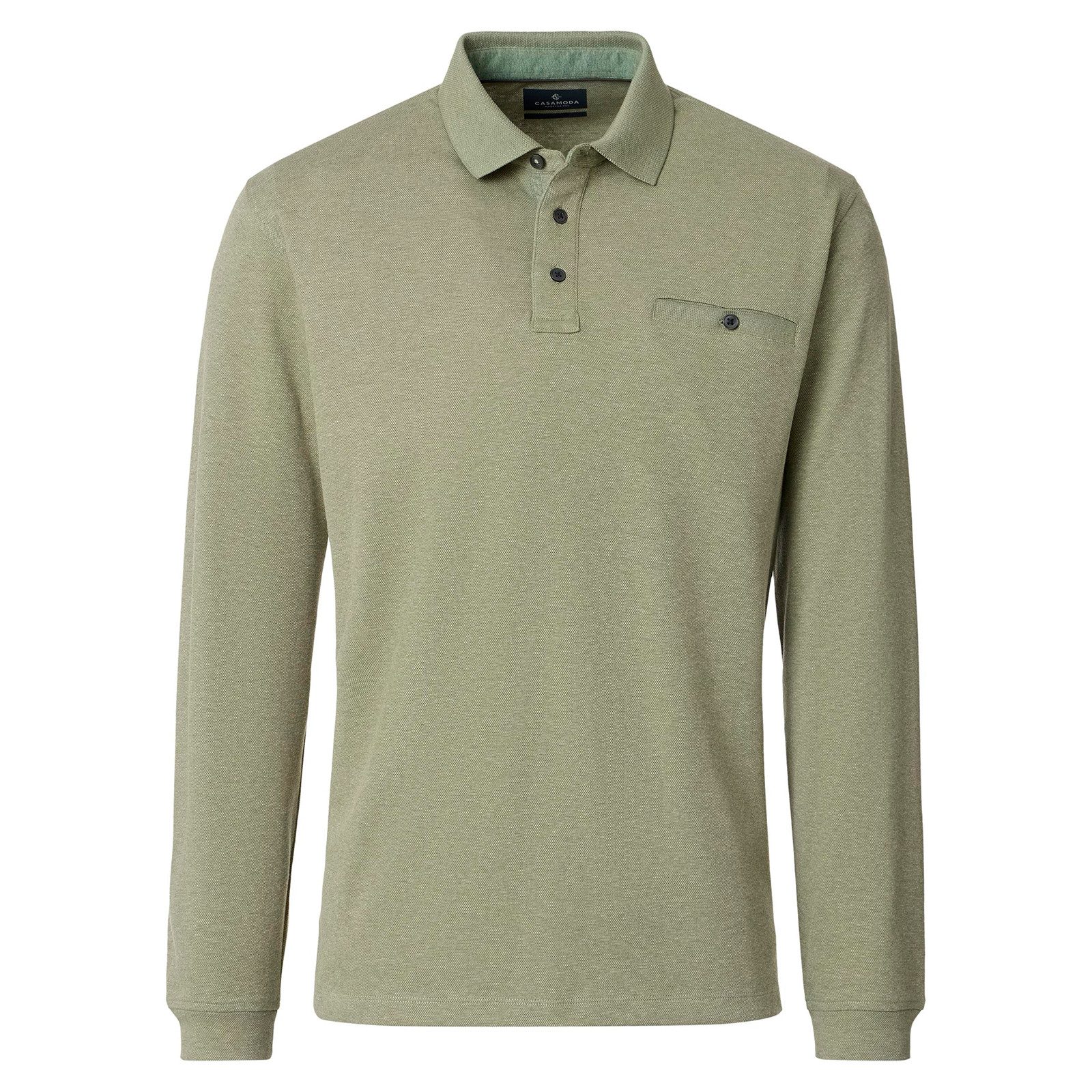 CASAMODA Langarm-Poloshirt CasaModa Übergröße Langarm-Poloshirt hellgrün melange