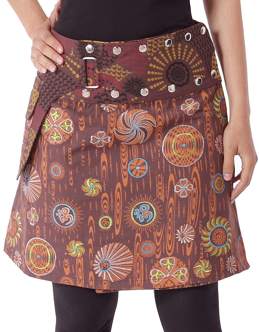 PUREWONDER Wickelrock Wickelrock mit Tasche und Stickerei Nr. 184 Braun Baumwolle Einheitsgröße