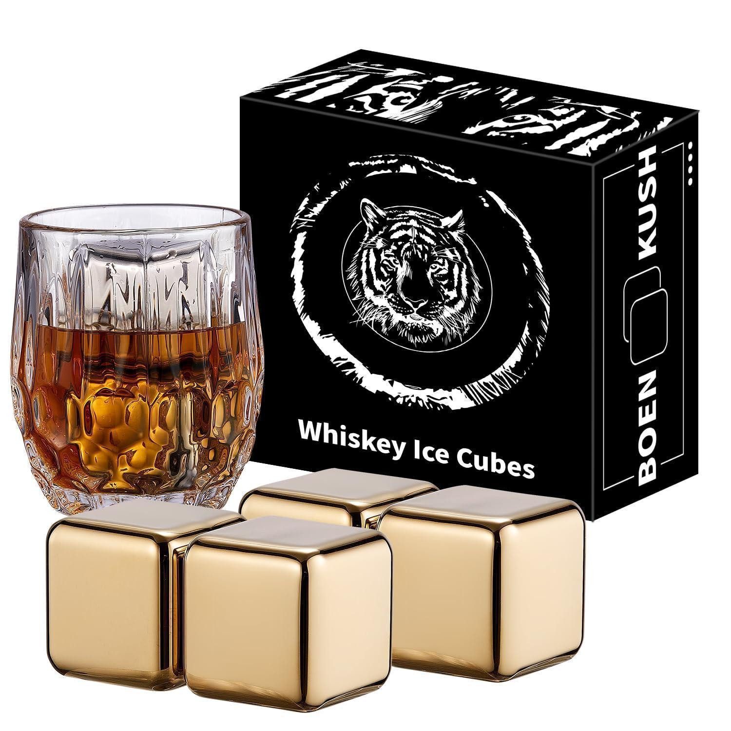 LuxusKollektion Eiswürfel-Steine Whisky Steine XL Edelstahl 4er Set Gold