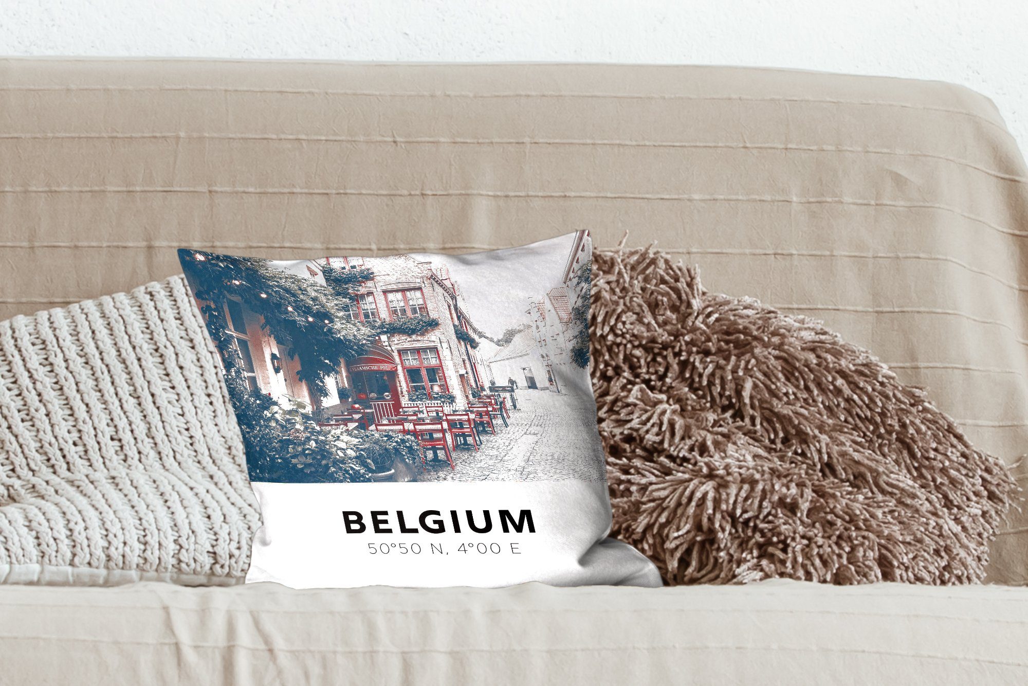 Füllung Wohzimmer, Belgien Schlafzimmer, - Sofakissen Terrasse - Zierkissen Stadt, Deko, mit Dekokissen für MuchoWow