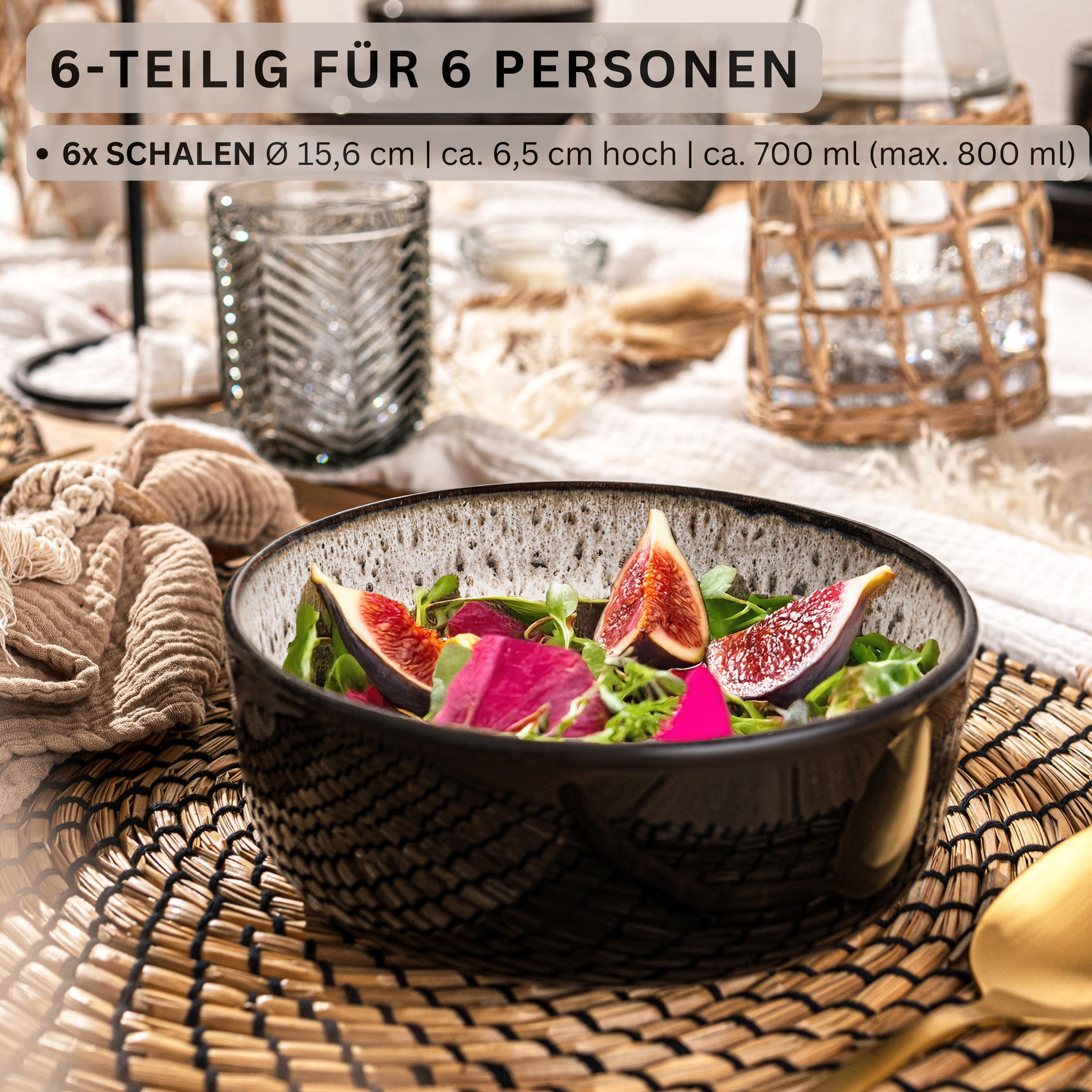 SÄNGER Teller Set Sansibar, (6 St), Schalen Set, 6 Personen, Steingut, Handmade, VALUE COLLECTION