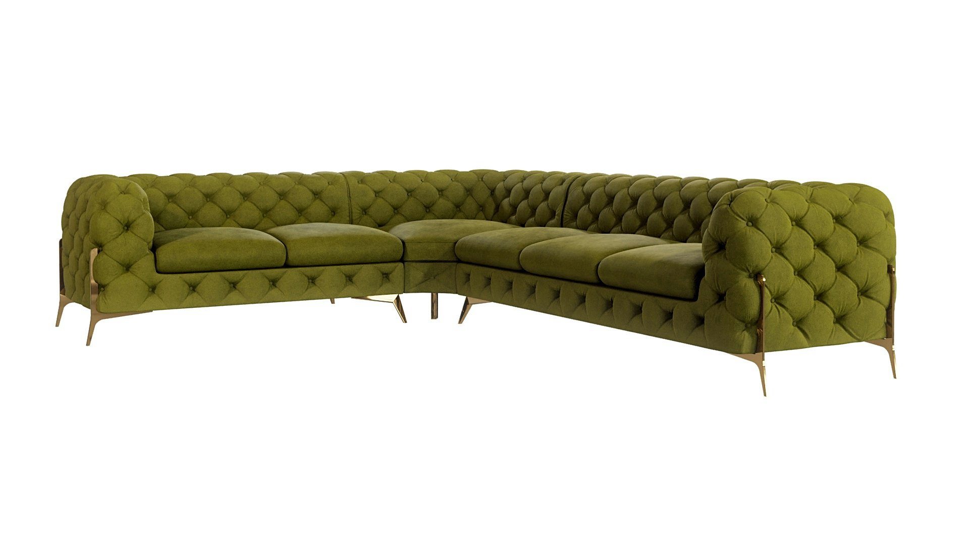 S-Style Möbel Ecksofa Ashley, Chesterfield mit Goldenen Metall Füßen, mit Wellenfederung