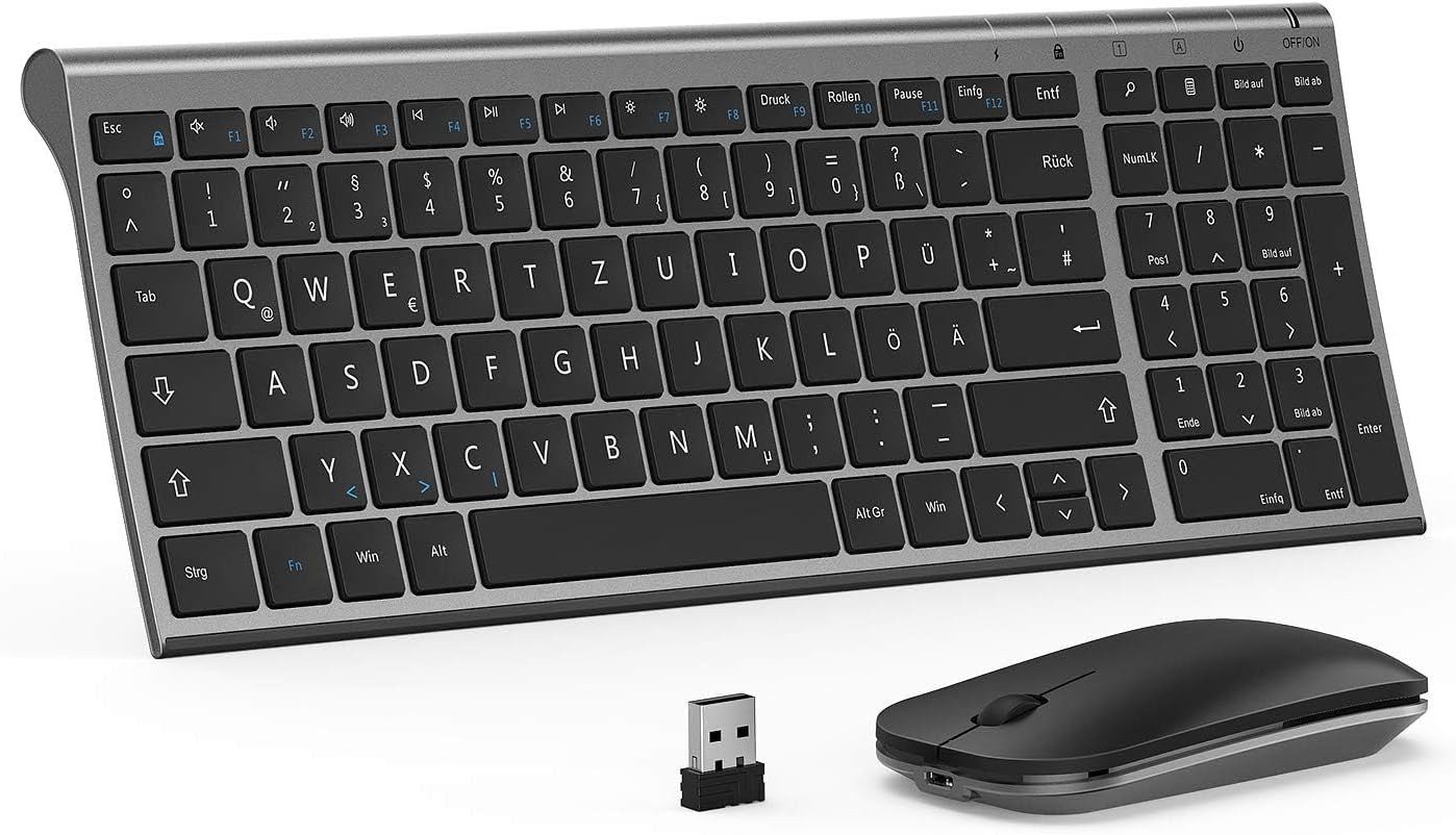 Seenda WGJP-031B Tastatur Maus Set Kabellos Wiederaufladbare Tastatur- und Maus-Set, (2 St., Leise Tastatur mit Aluminiumgehäuse), Kleine Funktastatur mit Maus