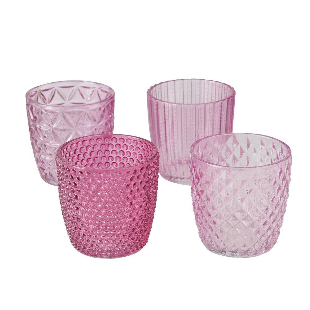 BOLTZE Windlicht Marilu 4er / Rosa, Set, Teelichthalter Glas, Pink Kerzenhalter, aus