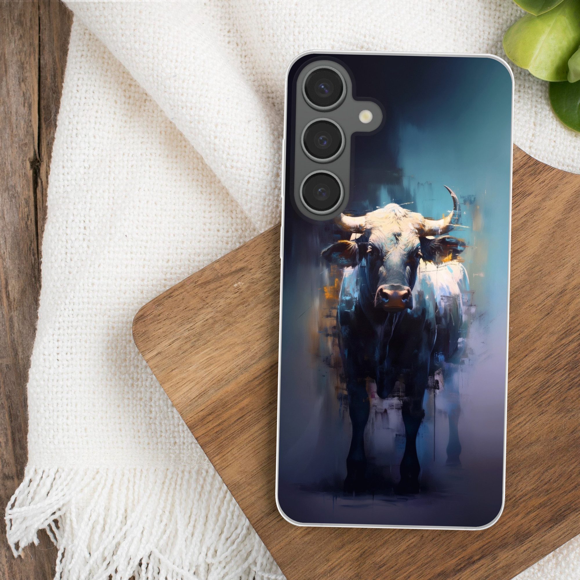 MuchoWow Handyhülle für Samsung Galaxy S24 Plus Taurus - Schwarz - Abstrakt - Hörner, Phone Case, Silikon, Schutzhülle Dünn
