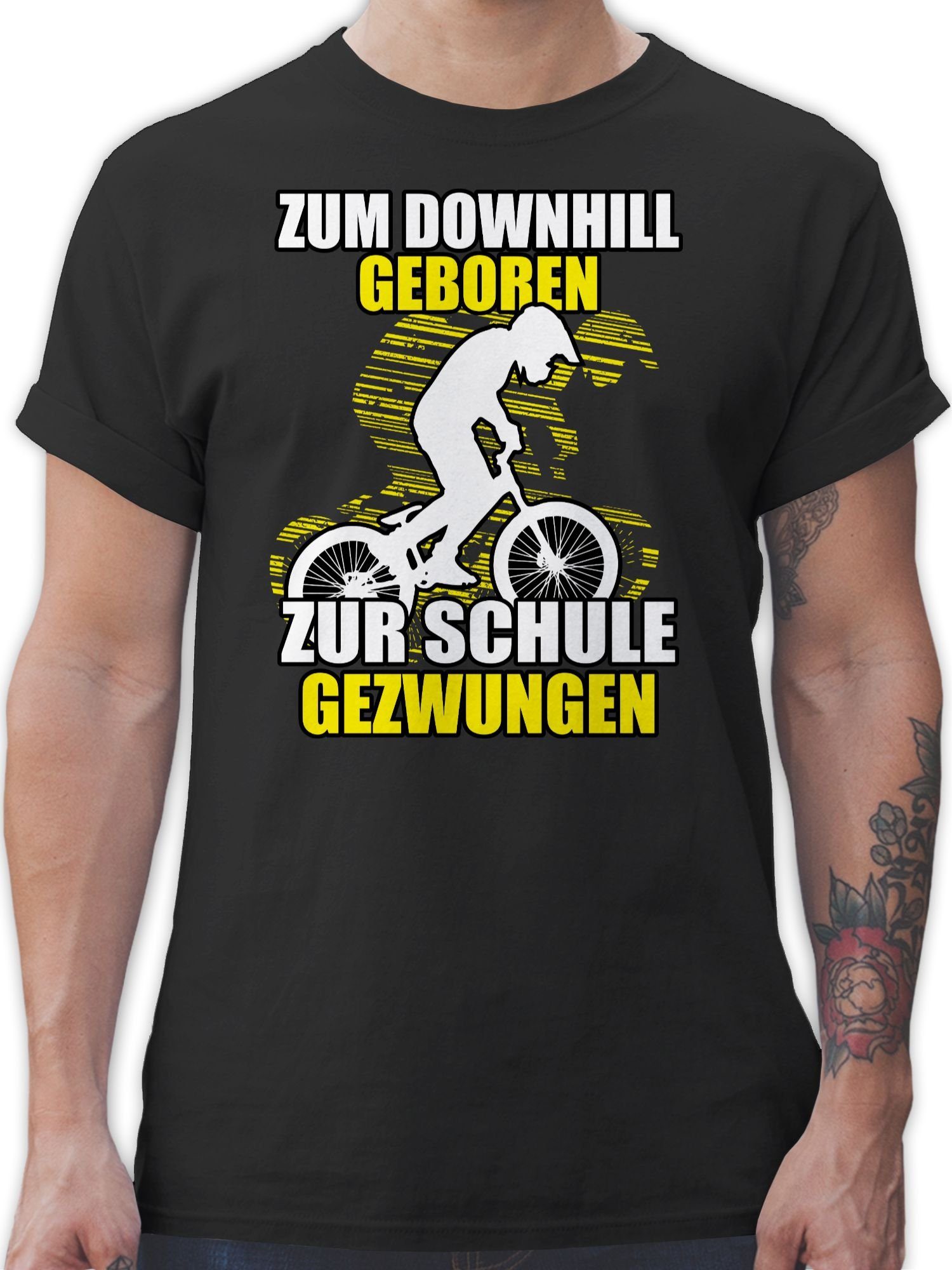 Shirtracer T-Shirt Zum Downhill geboren zur Schule gezwungen Fahrrad Bekleidung Radsport 02 Schwarz