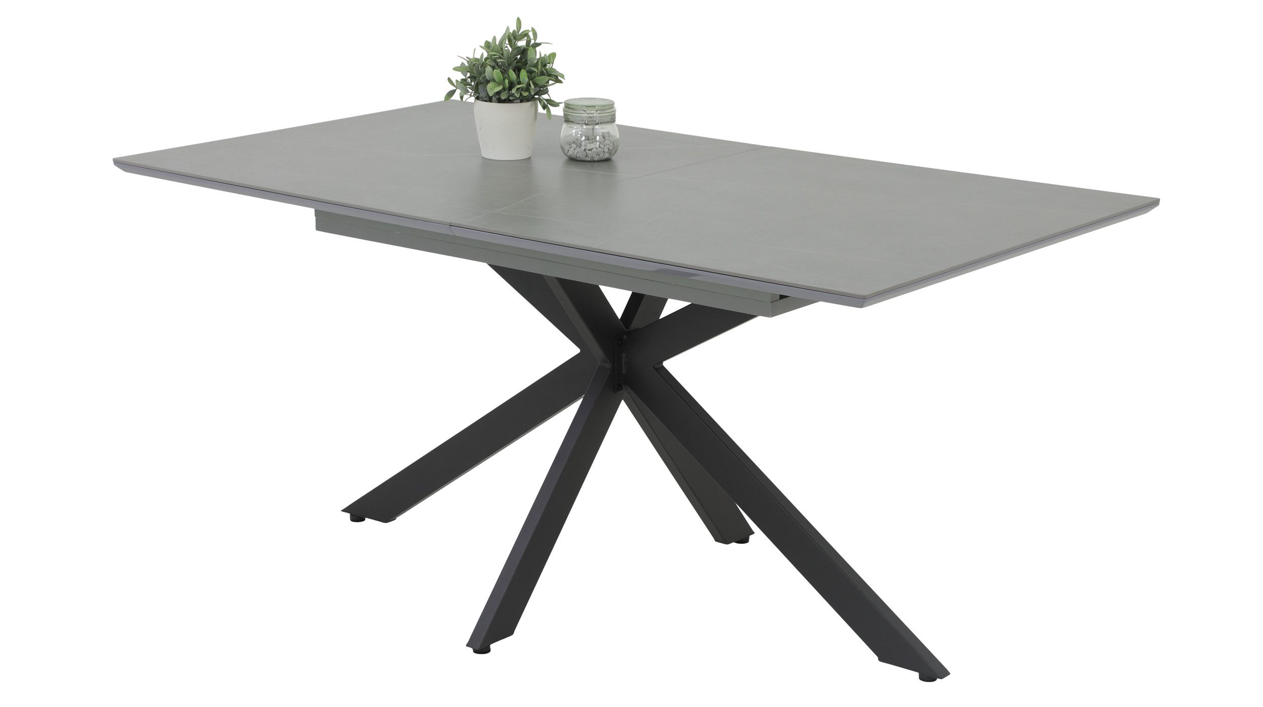 Die Möbelfundgrube® Esstisch CHIARA 160 - 200 cm ausziehbar / grau / Keramikoptik, Synchronauszug / Einlegeplatte / Tischplattenstärke 23 mm