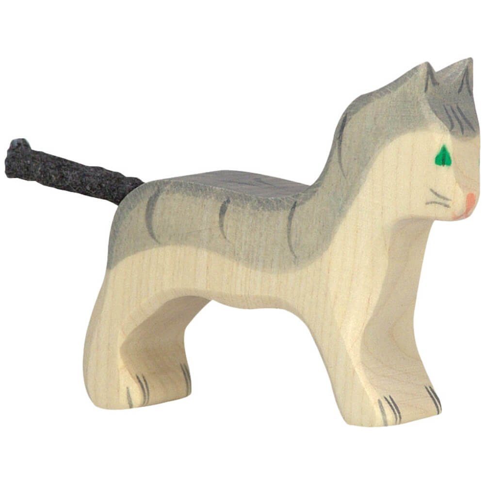 Holztiger Tierfigur HOLZTIGER Katze aus Holz grau