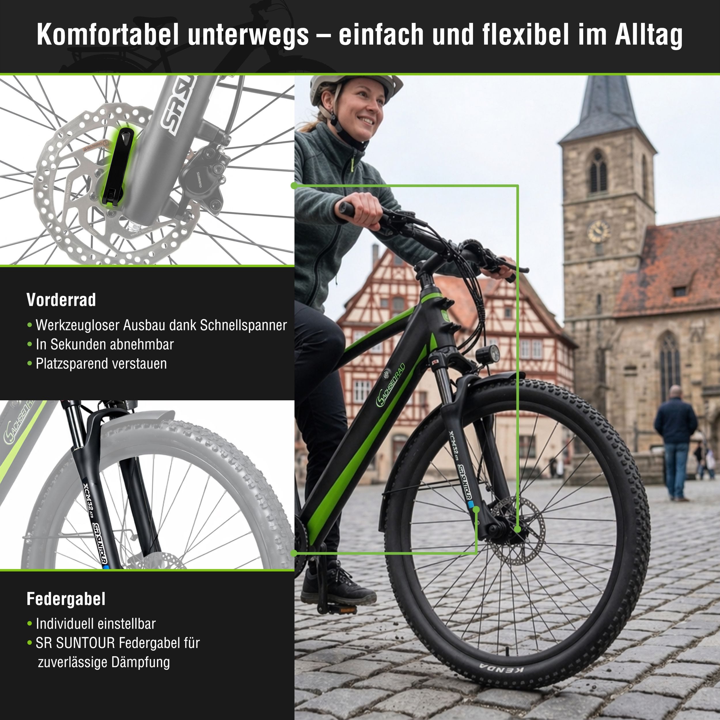 SachsenRAD E-Bike Trekkingrad R8T Flex III mit Gepäckträger, 9 Gang Shimano, Kettenschaltung, Heckmotor, 522 Wh