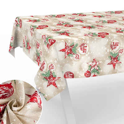 ANRO Tischdecke mit feierlichem Motiv Tischwäsche schmutzabweisend Tischtuch aus Stoff, auch als Gartentischdecke - mit Schutzschicht