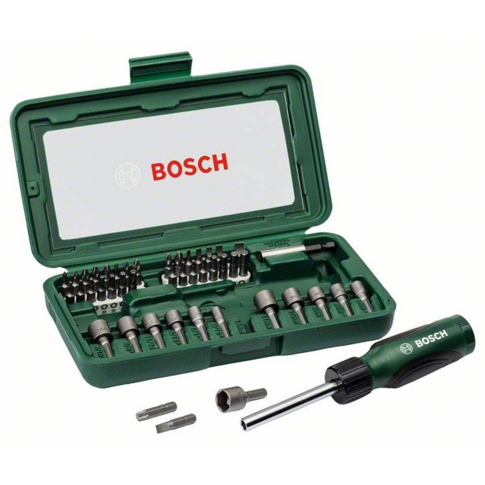BOSCH Bit-Set Schraubendreher-Set, 46-teilig, mit Bit Garage im Handgriff 2607019504