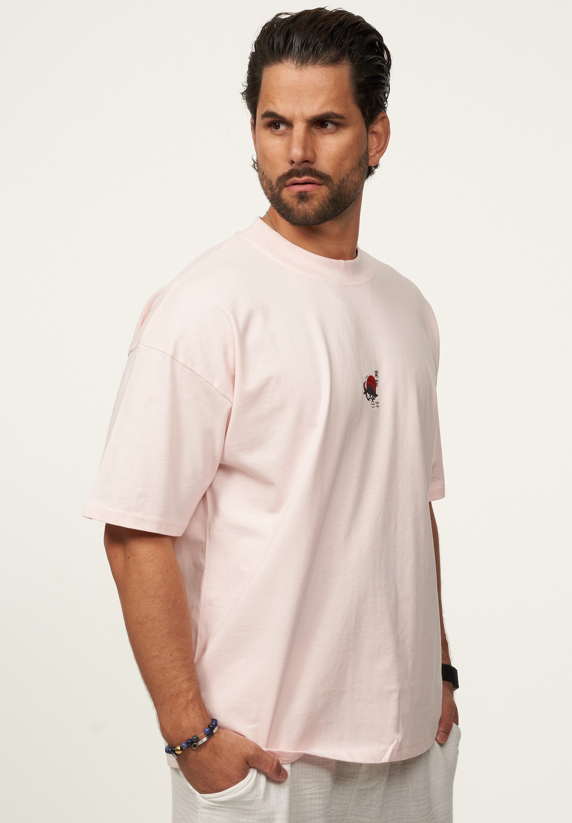 SOULSTAR T-Shirt mit Stickerei Herren Oversize-Fit Kurzarm Shirt mit Rundhals-Ausschnitt