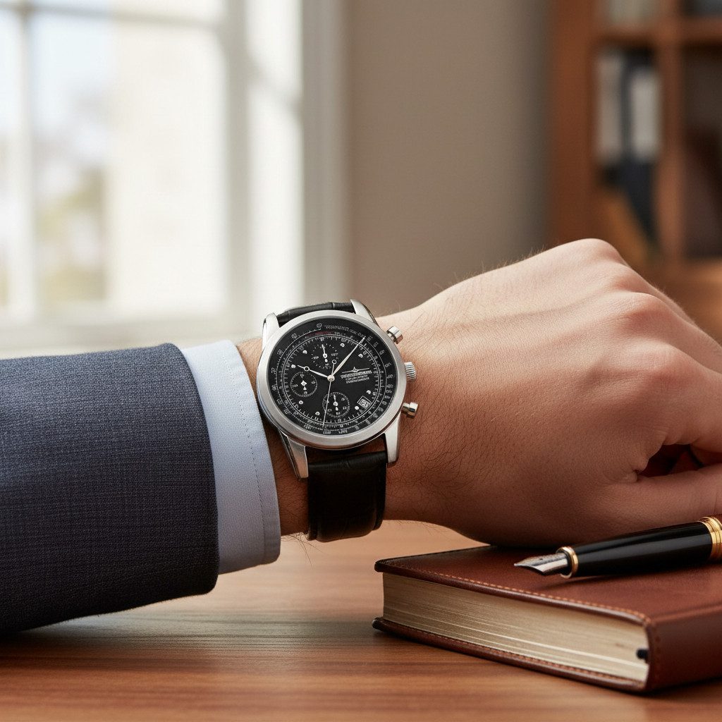 Thunderbirds Chronograph Landmark Fliegeruhr TB1001-03 – Herrenuhr mit Lederband, 42 mm, Edelstahlgehäuse, präziser Chronograph im Fliegerdesign