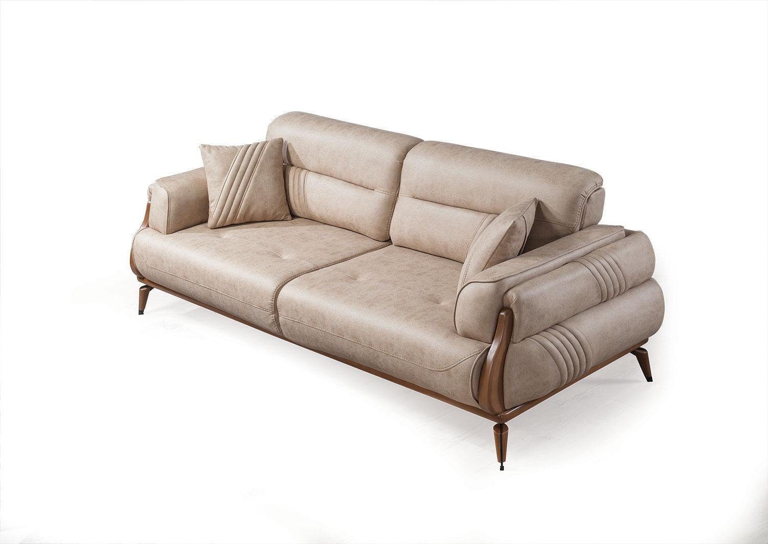 1 Sofas Europa Neu, Beige Designer Teile, Leder Polster Luxus Dreisitzer Couchen Sofa in JVmoebel Made Sofa