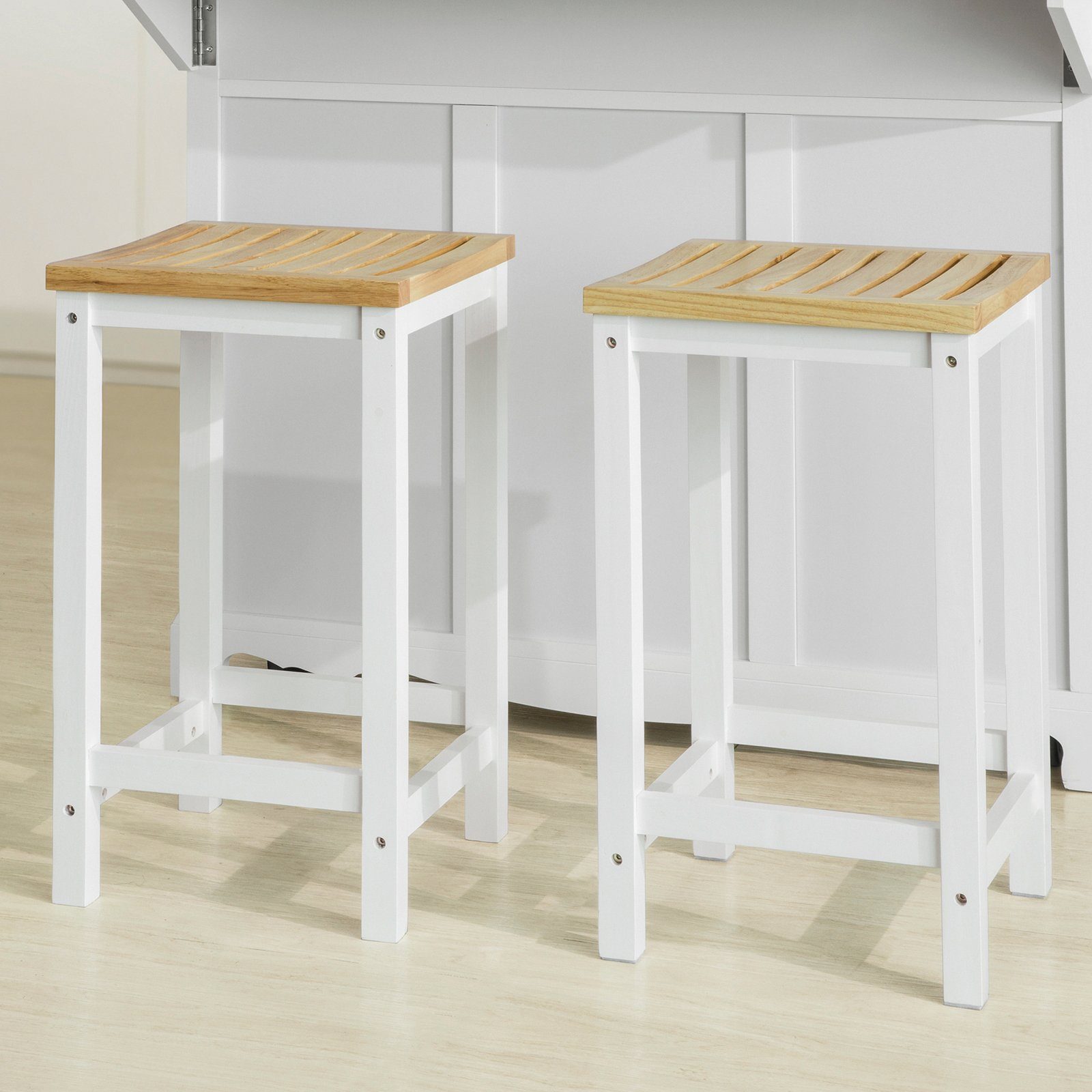 SoBuy Küchenstuhl FST29-WNx2 (2 St), 2er Set Stuhl Holzstuhl Essstuhl Hocker zum Küchenwagen – Bild 3 von 5