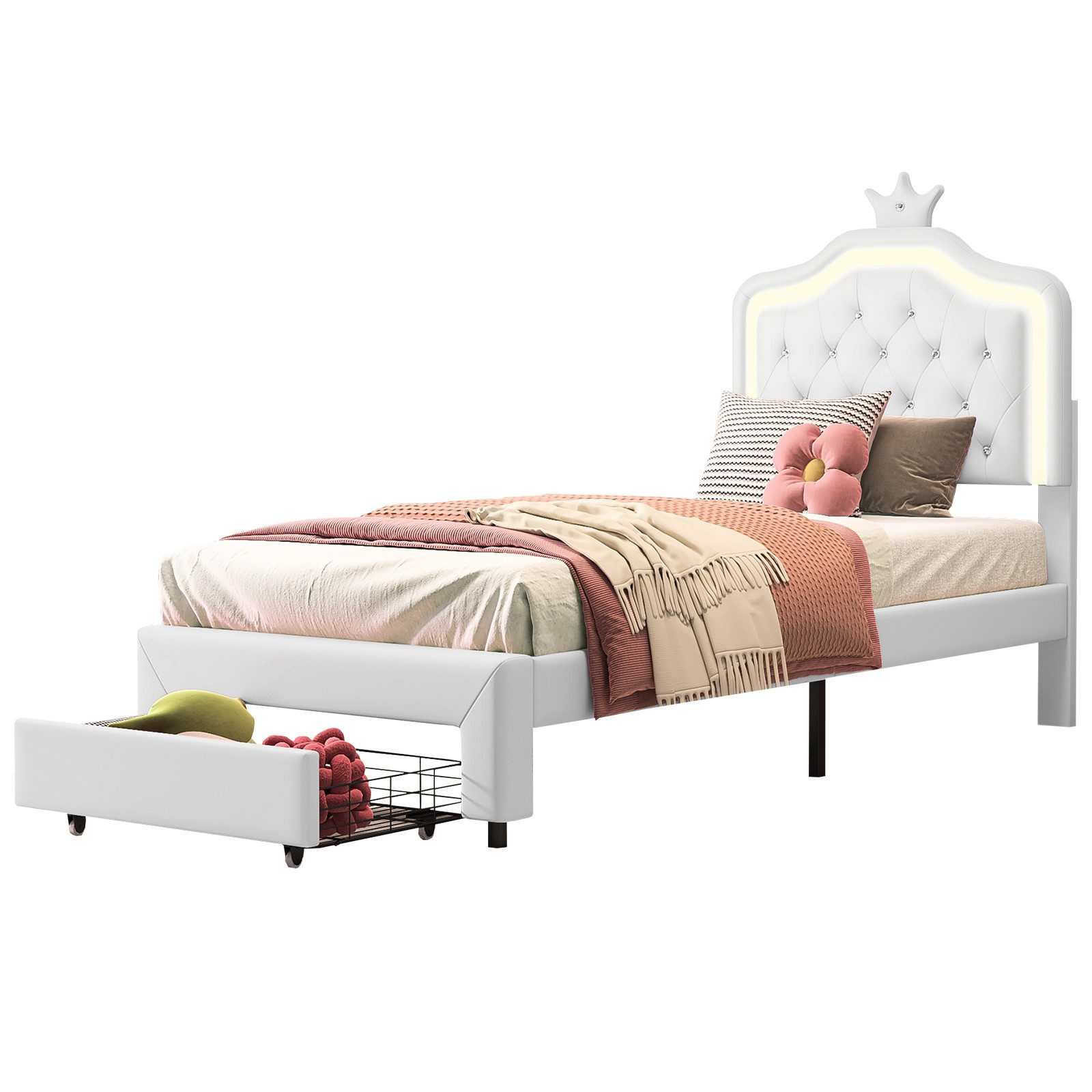 FUROKOY Einzelbett Polsterbett Kinderbett 90x200cm, mit Höhenverstellbarem günstig online kaufen