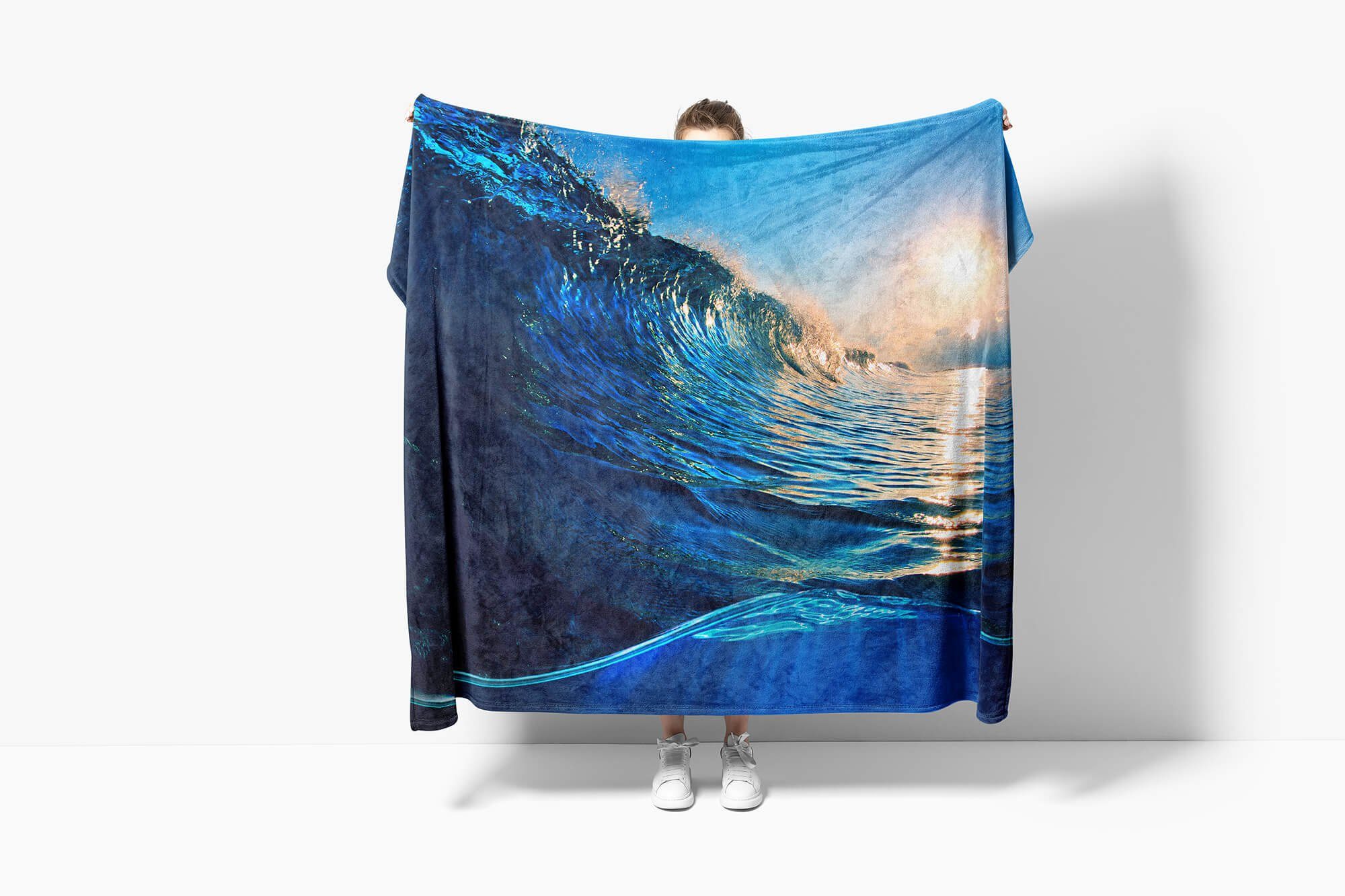 Kuscheldecke Art Handtuch Saunatuch Strandhandtuch Handtuch Welle Ozean mit Handtücher Sinus Wasser, Fotomotiv Baumwolle-Polyester-Mix (1-St),