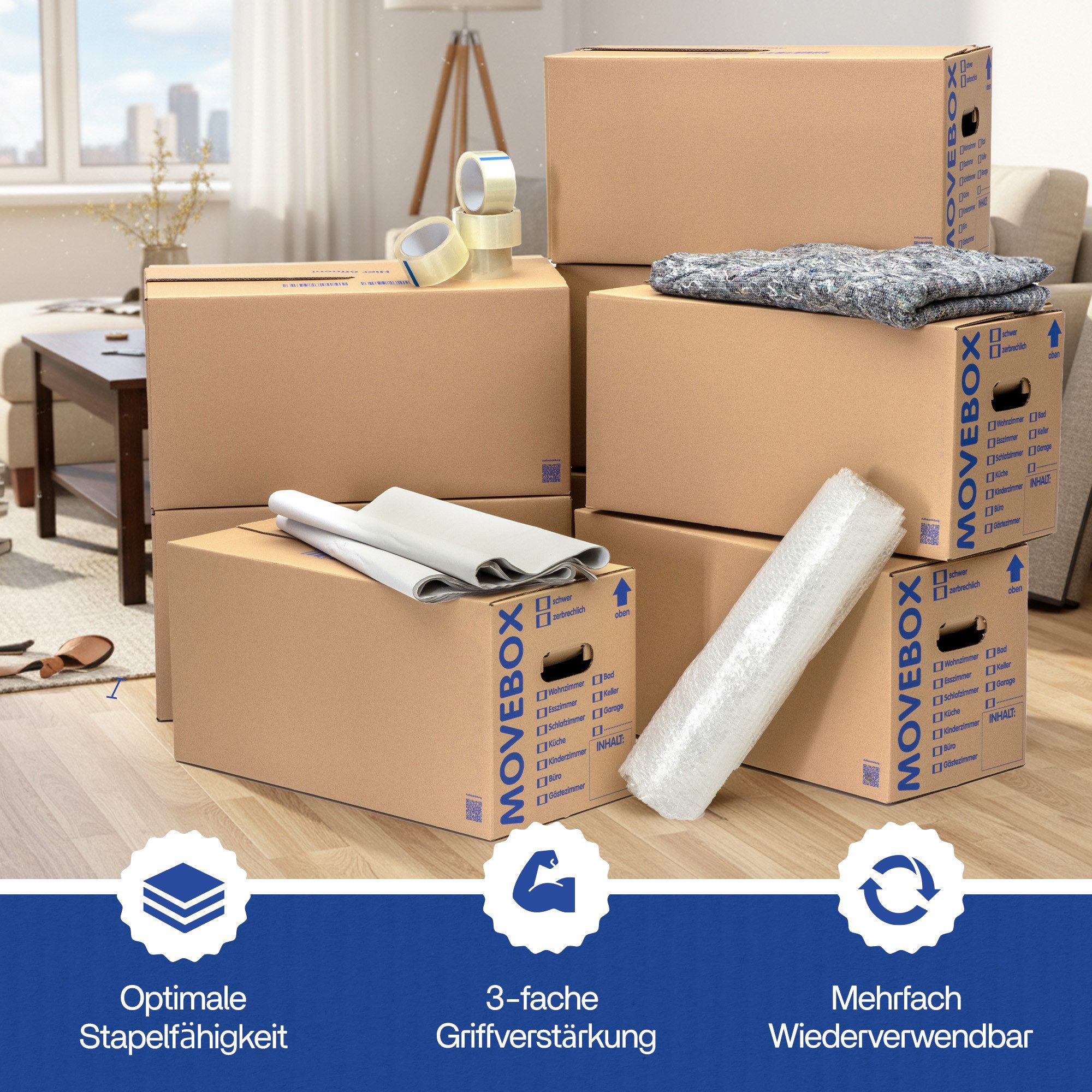KK Verpackungen Aufbewahrungsbox (Spar-Set, 15 St., 15er-Set), Movebox 2-welliger Umzugskarton Umzugskiste 40kg Braun – Bild 3 von 5