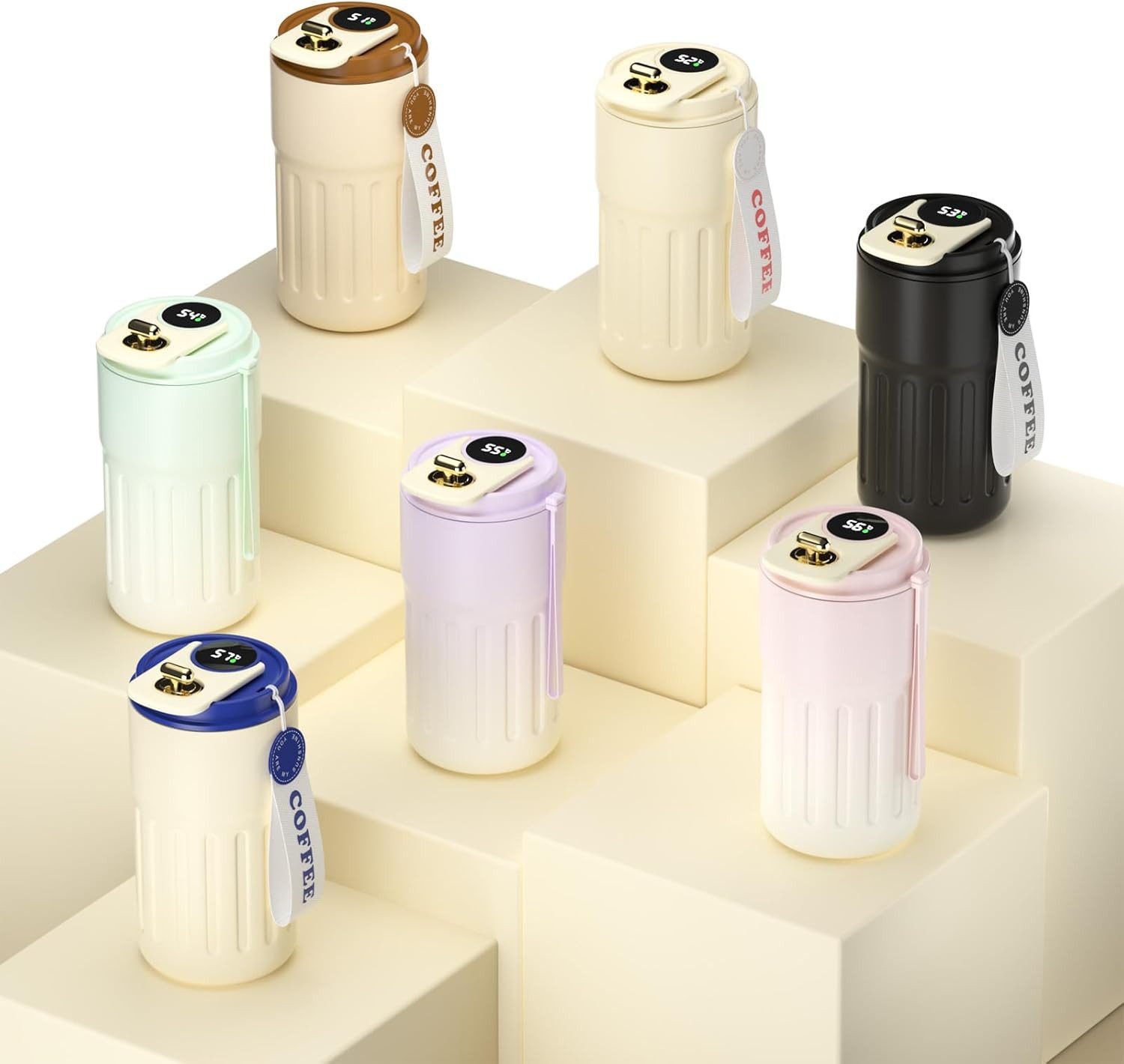 EXTSUD Thermobecher 410ml 316 Edelstahl Kaffeebecher, Digitalanzeige Thermobecher, 316-Edelstahl und Keramik, Travel Coffee Mug, Isolierter auslaufsicher Termokaffeebecher