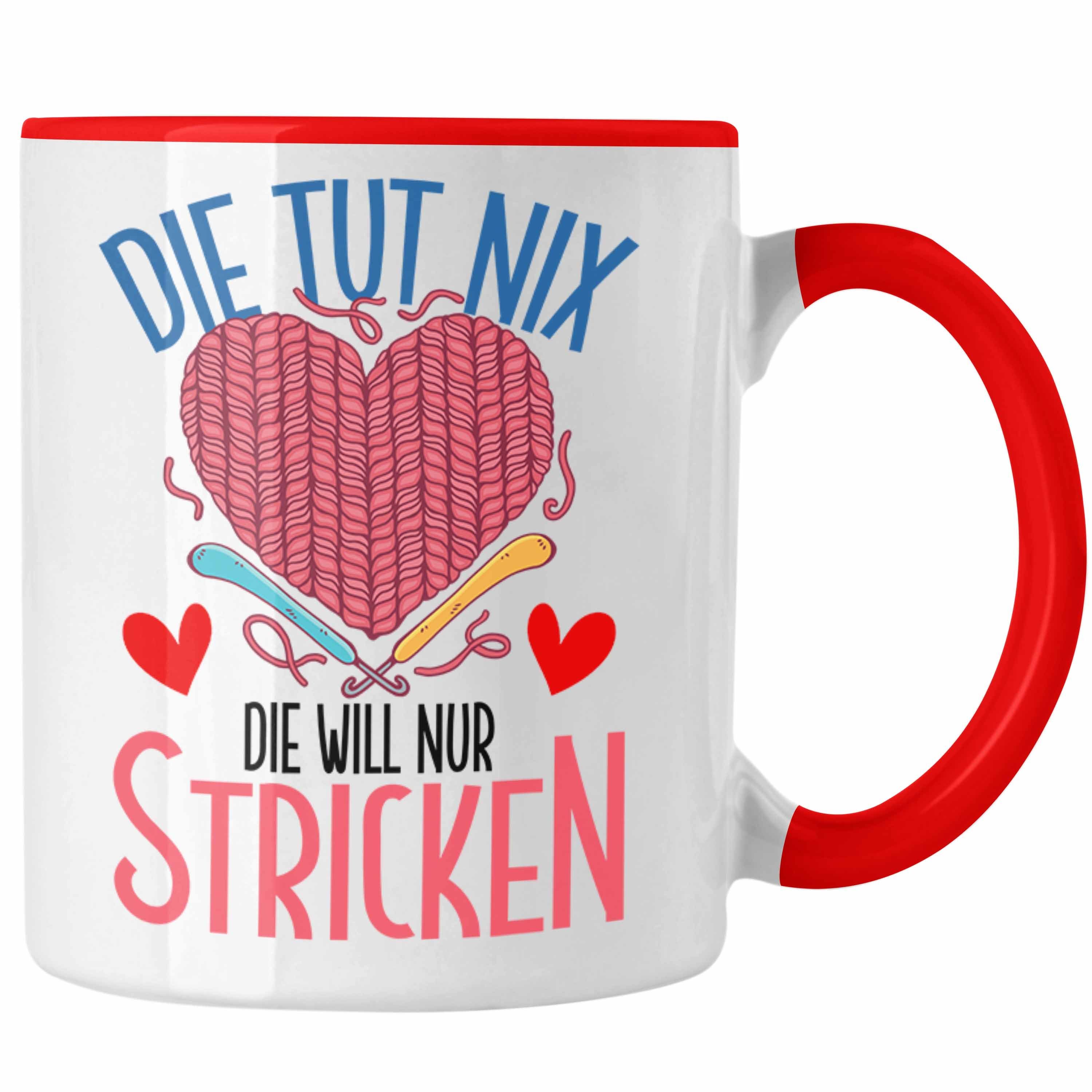 Trendation Tasse Lustige Stricken Tasse Geschenk für Häckeln Rentnerin Oma Rot | Teetassen