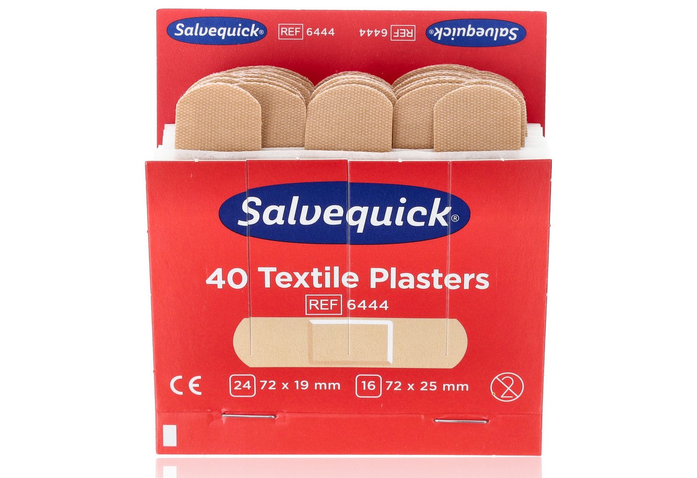 Salvequick® Wundpflaster Salvequick 6444 Textile Pflasterstrips Refill 40Stk (Nachfüllpackung, 40 St., in zwei Größen), allergiegetestet, hautfreundlich, selbstklebend