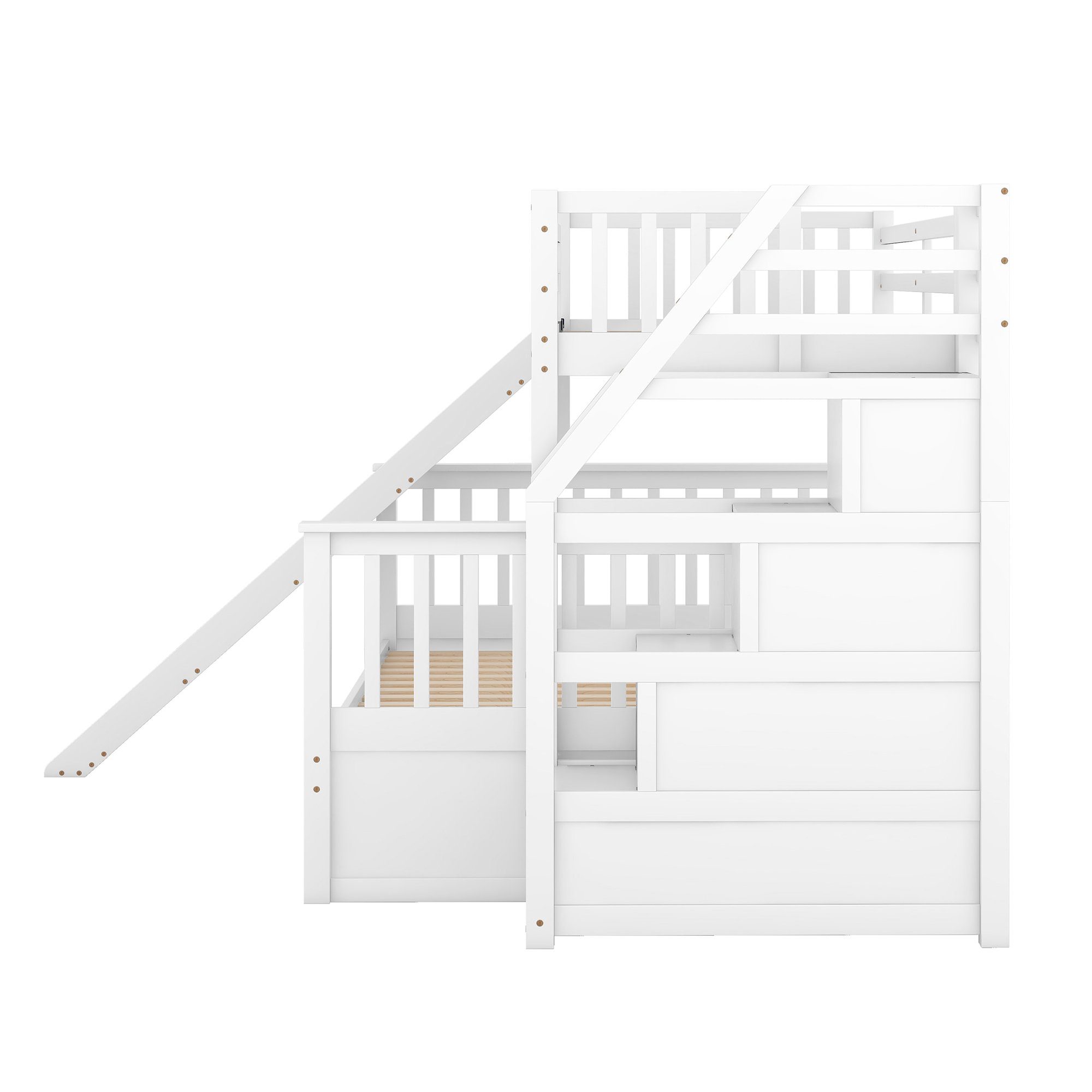Schubladen mit Kinderbett Kiefer & 90x200cm+140x200cm Etagenbett, Flieks Rutsche