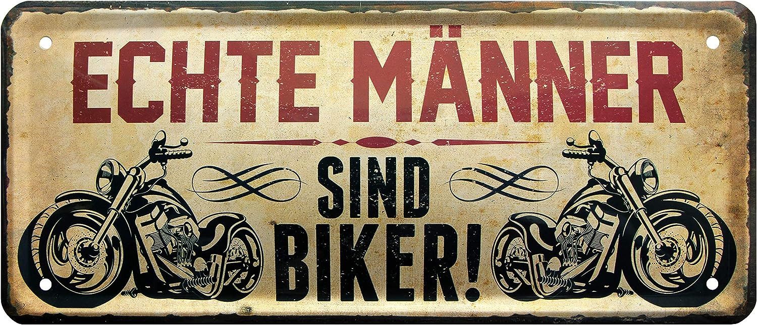 WOGEKA ART Metallbild Echte Männer sind Biker - 28 x 12 cm Blechschild Moto günstig online kaufen
