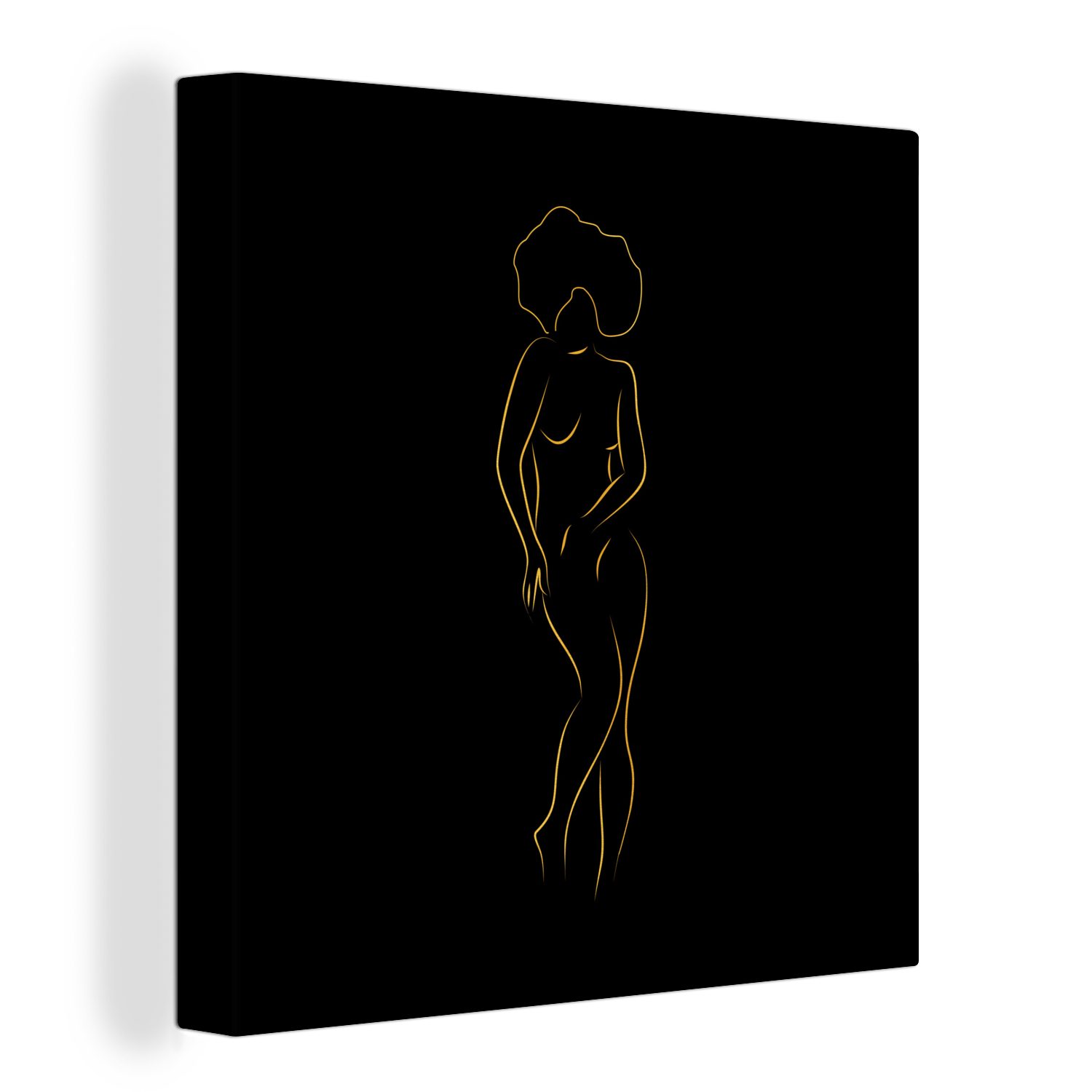 OneMillionCanvasses® Leinwandbild Frau - Schwarz - Gold - Strichzeichnung, (1 St), Leinwand Bilder für Wohnzimmer Schlafzimmer